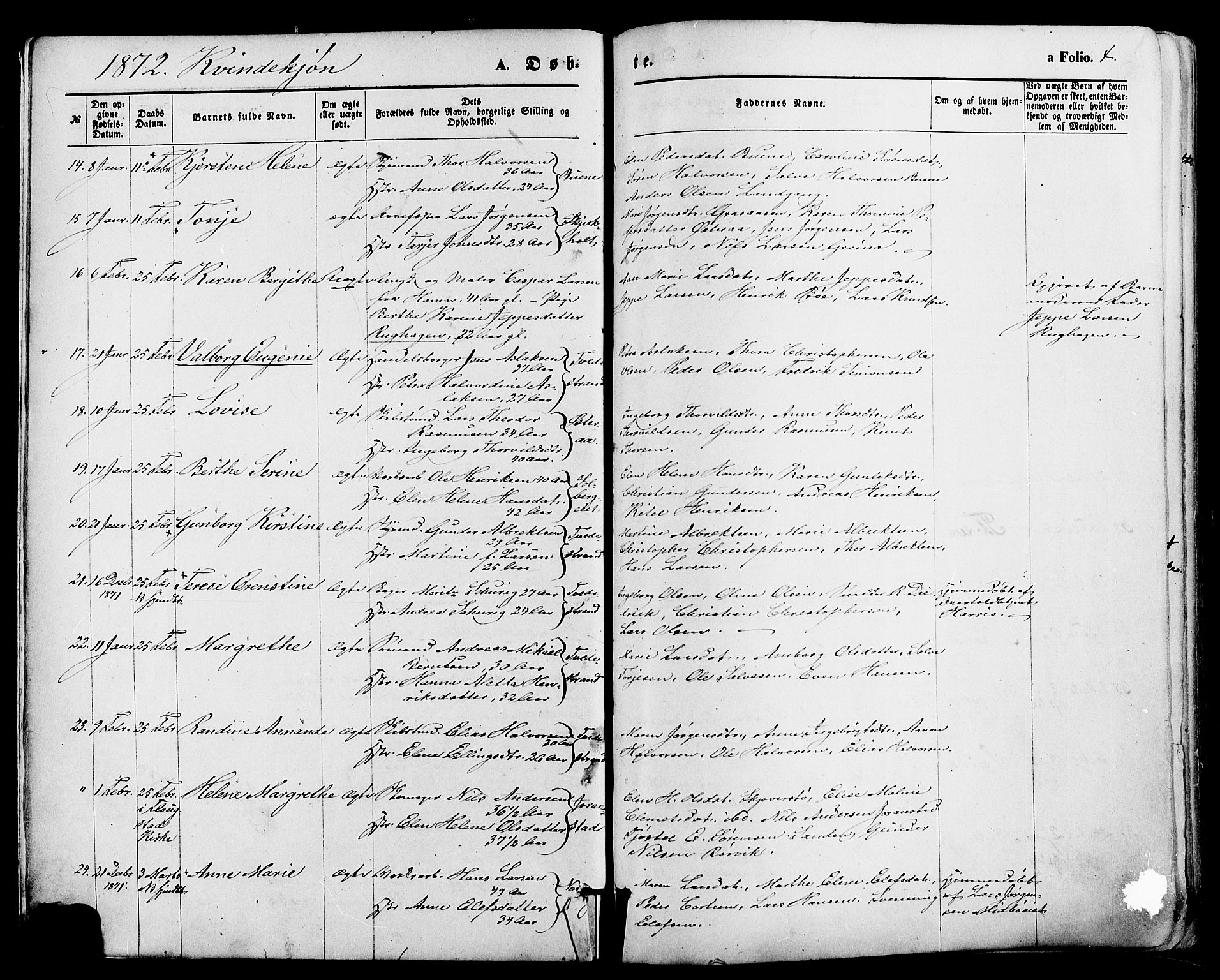 Holt sokneprestkontor, SAK/1111-0021/F/Fa/L0010: Parish register (official) no. A 10, 1872-1885, p. 4