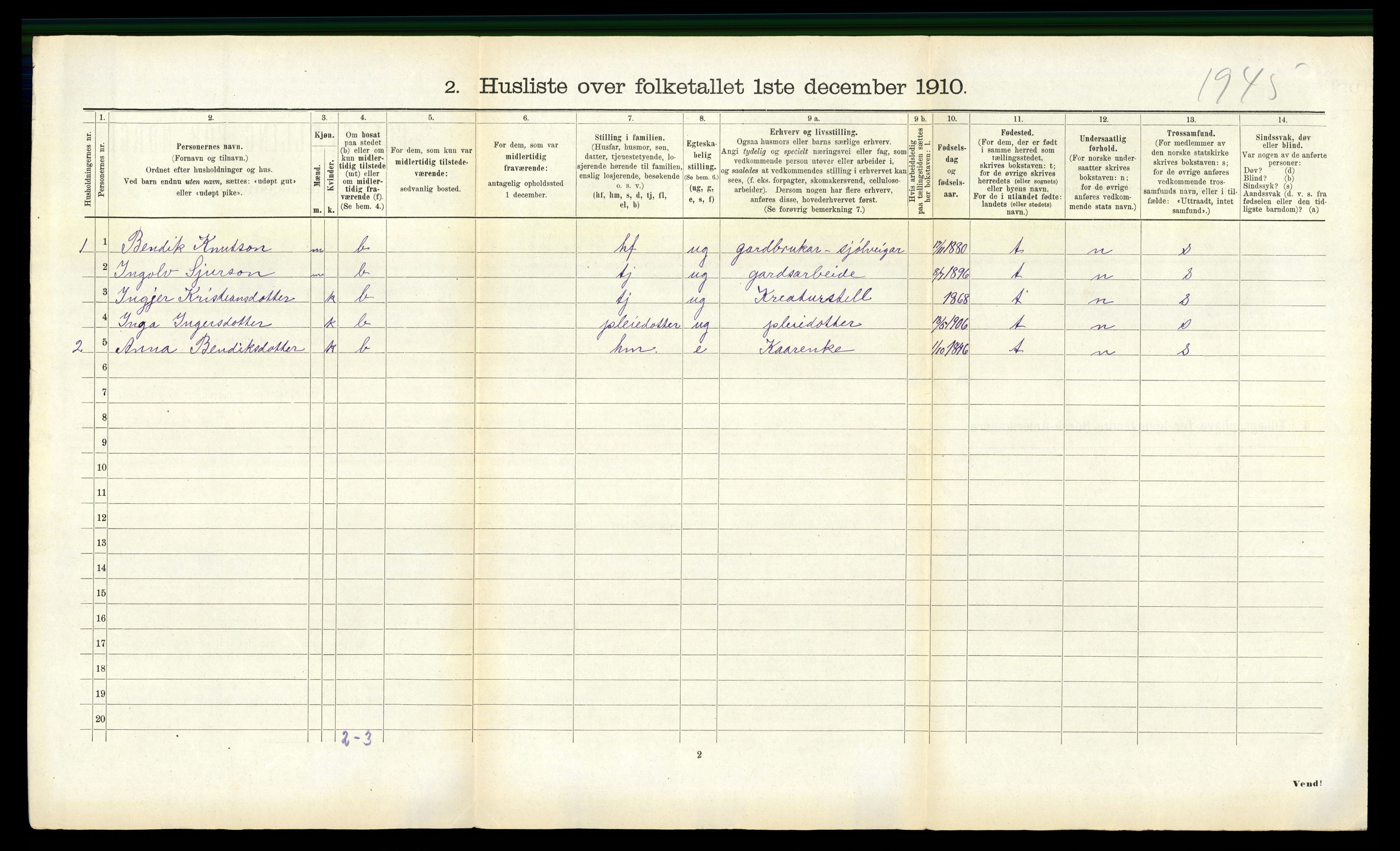 RA, 1910 census for Lavik, 1910, p. 206