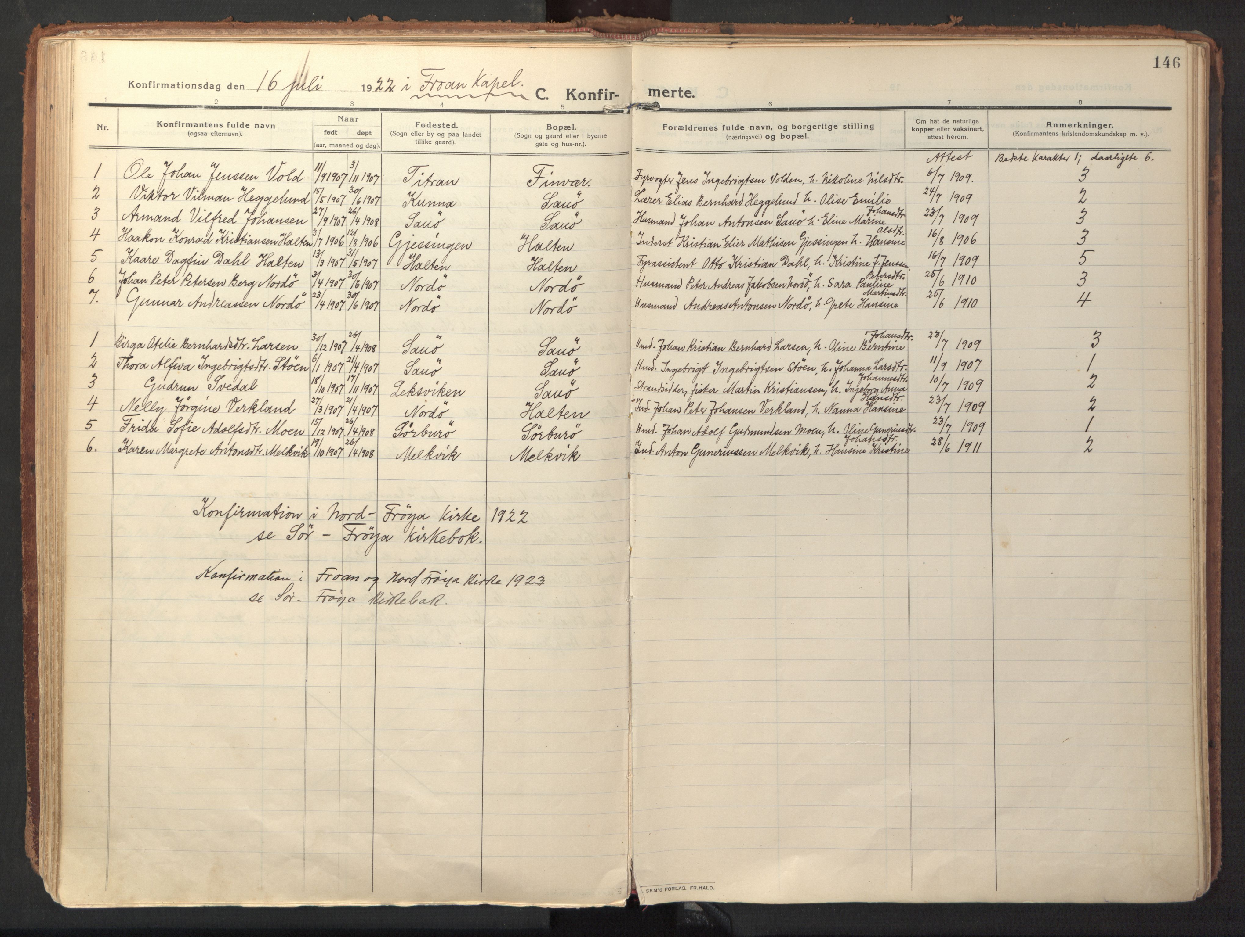 Ministerialprotokoller, klokkerbøker og fødselsregistre - Sør-Trøndelag, SAT/A-1456/640/L0581: Parish register (official) no. 640A06, 1910-1924, p. 146