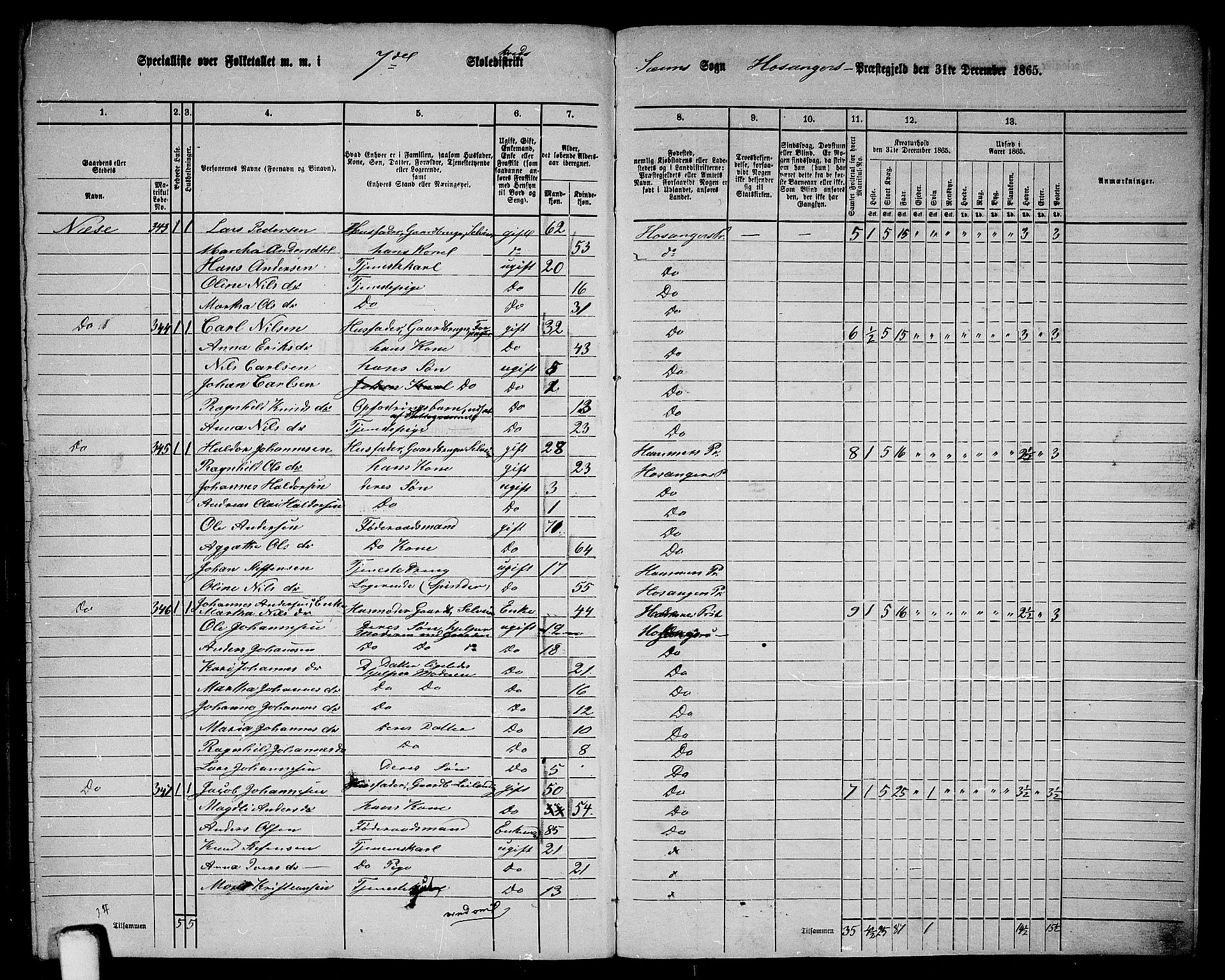 RA, 1865 census for Hosanger, 1865, p. 178