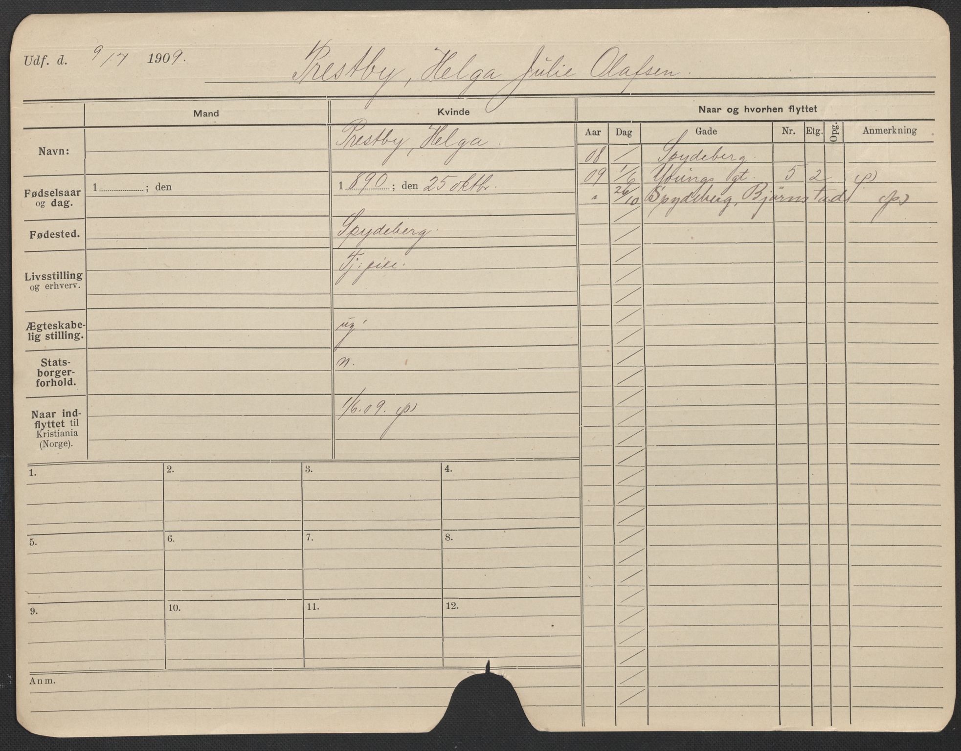 Oslo folkeregister, Registerkort, AV/SAO-A-11715/F/Fa/Fac/L0022: Kvinner, 1906-1914, p. 1099a