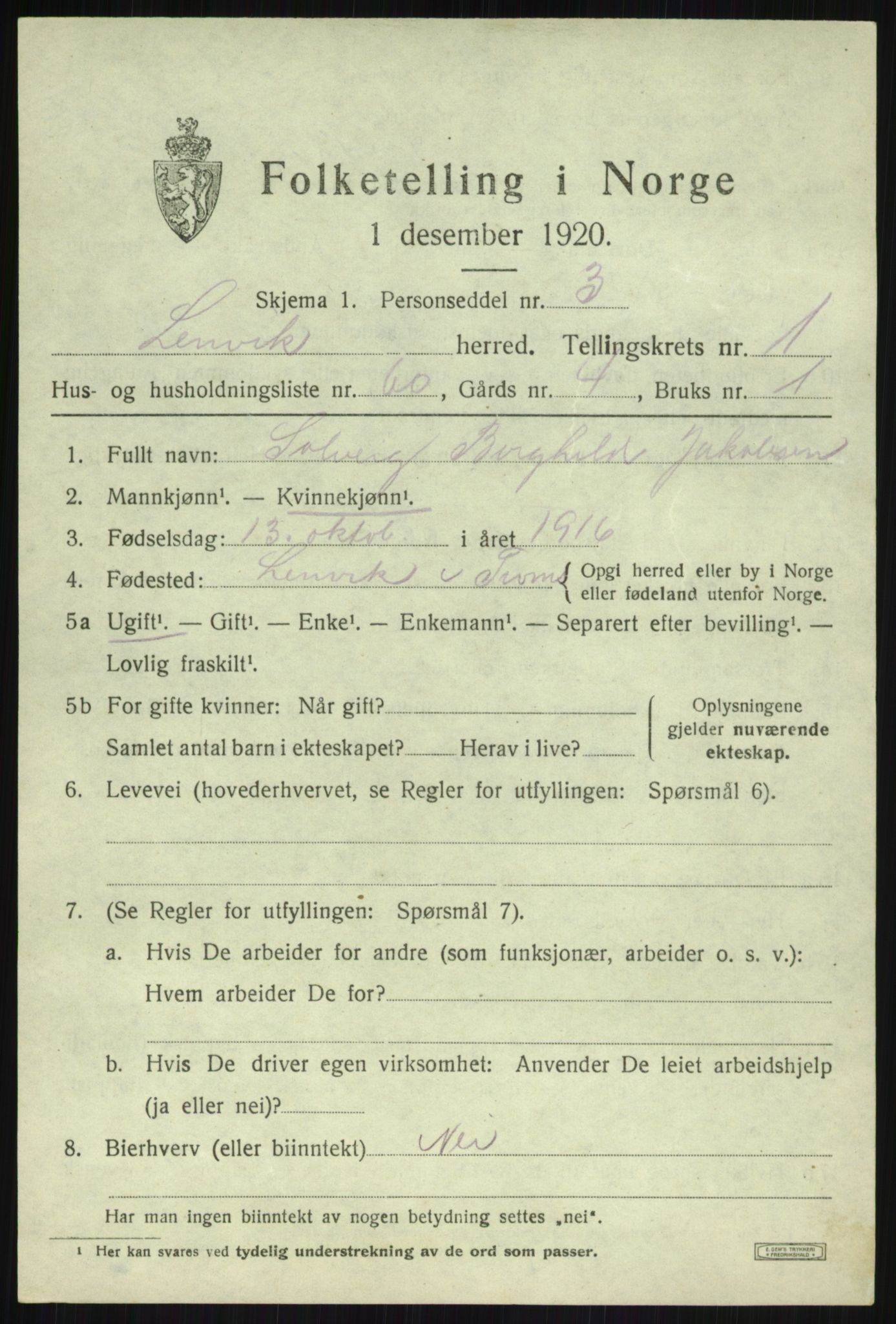 SATØ, 1920 census for Lenvik, 1920, p. 2662