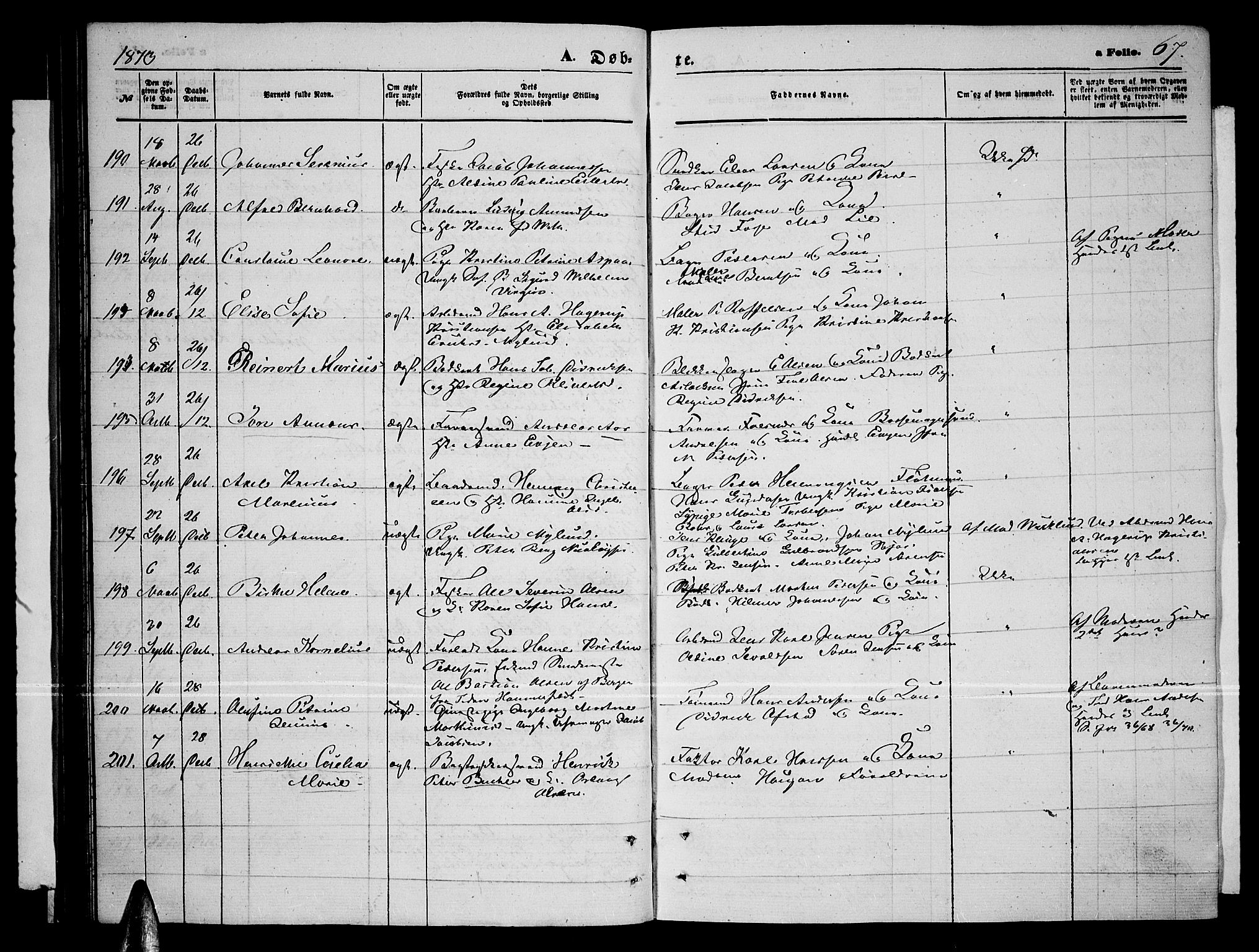 Tromsø sokneprestkontor/stiftsprosti/domprosti, AV/SATØ-S-1343/G/Gb/L0007klokker: Parish register (copy) no. 7, 1867-1875, p. 67