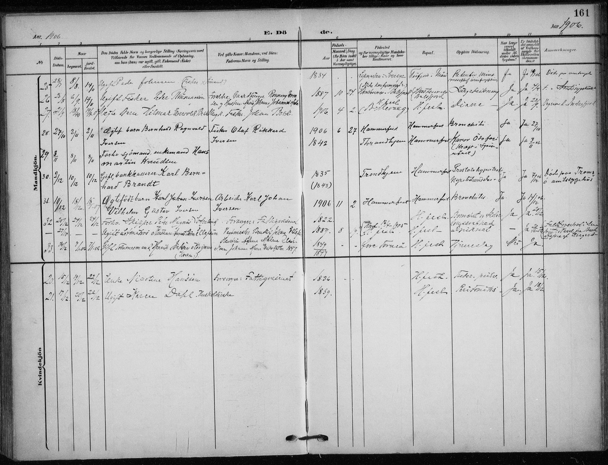 Hammerfest sokneprestkontor, SATØ/S-1347/H/Ha/L0014.kirke: Parish register (official) no. 14, 1906-1916, p. 161