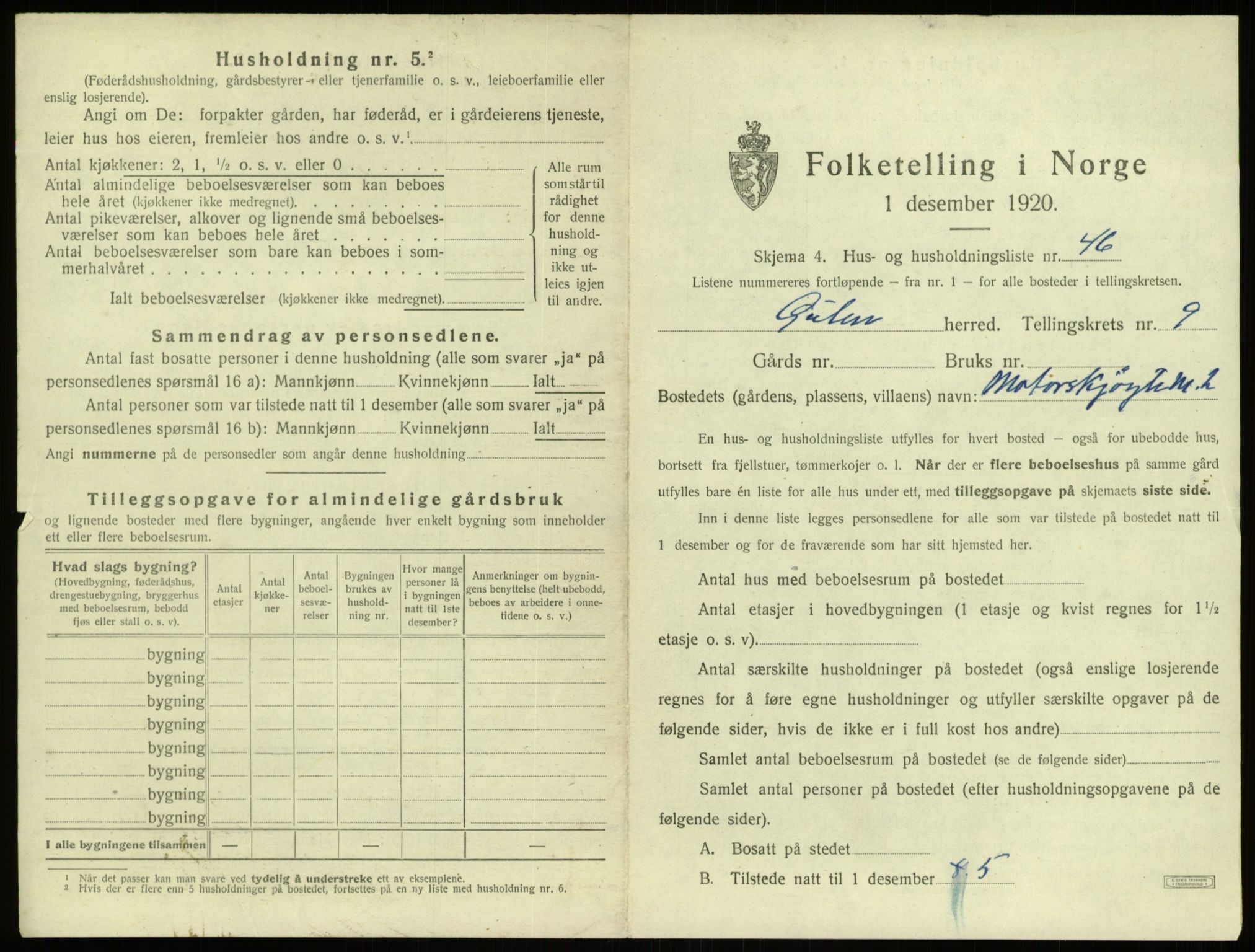 SAB, 1920 census for Gulen, 1920, p. 616