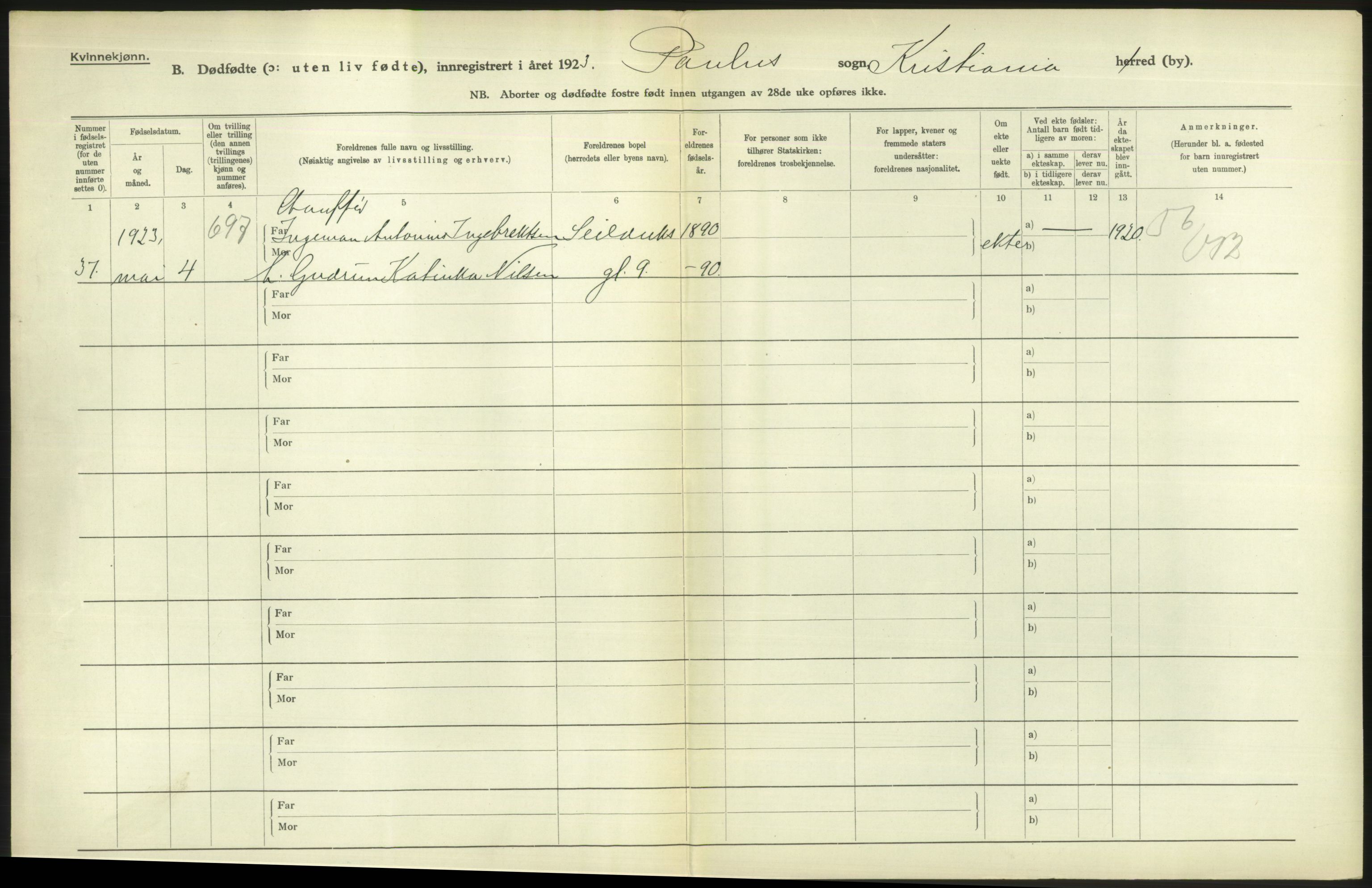 Statistisk sentralbyrå, Sosiodemografiske emner, Befolkning, AV/RA-S-2228/D/Df/Dfc/Dfcc/L0010: Kristiania: Døde, dødfødte, 1923, p. 64