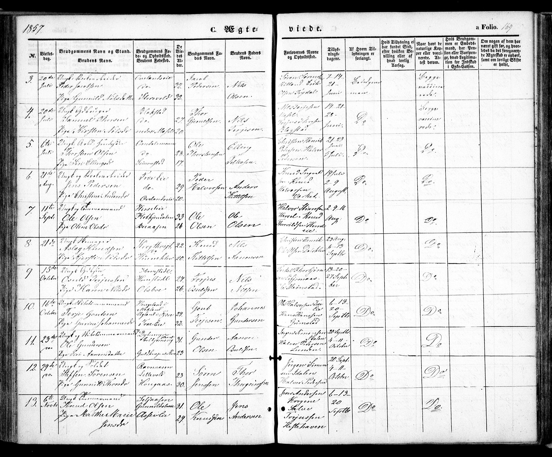 Froland sokneprestkontor, SAK/1111-0013/F/Fa/L0002: Parish register (official) no. A 2, 1845-1863, p. 169