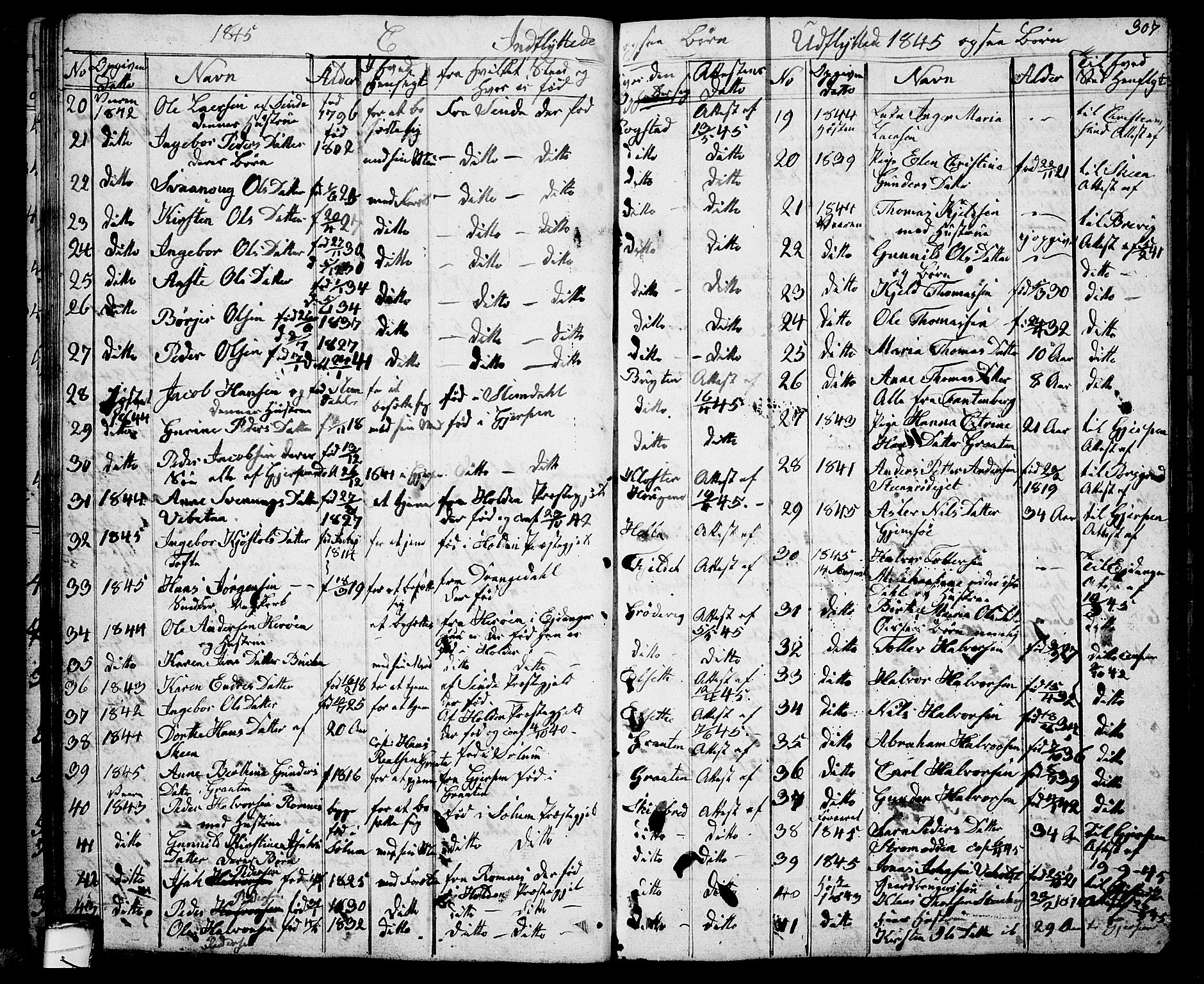 Solum kirkebøker, SAKO/A-306/G/Ga/L0002: Parish register (copy) no. I 2, 1834-1848, p. 307