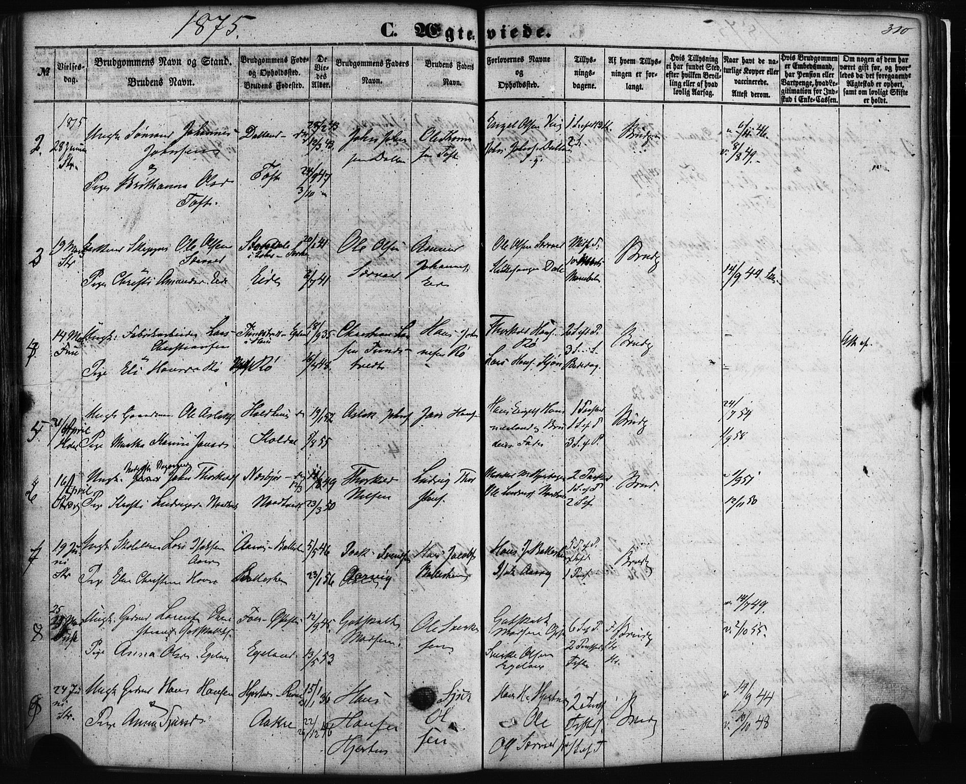 Fusa sokneprestembete, AV/SAB-A-75401/H/Haa: Parish register (official) no. A 1I, 1855-1879, p. 310