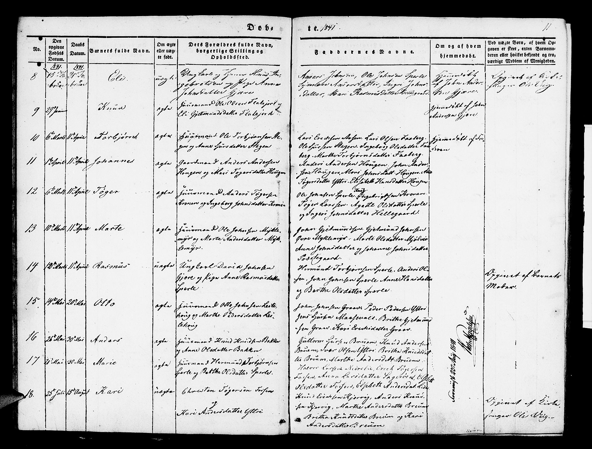 Jostedal sokneprestembete, AV/SAB-A-80601/H/Haa/Haaa/L0004: Parish register (official) no. A 4, 1837-1848, p. 11