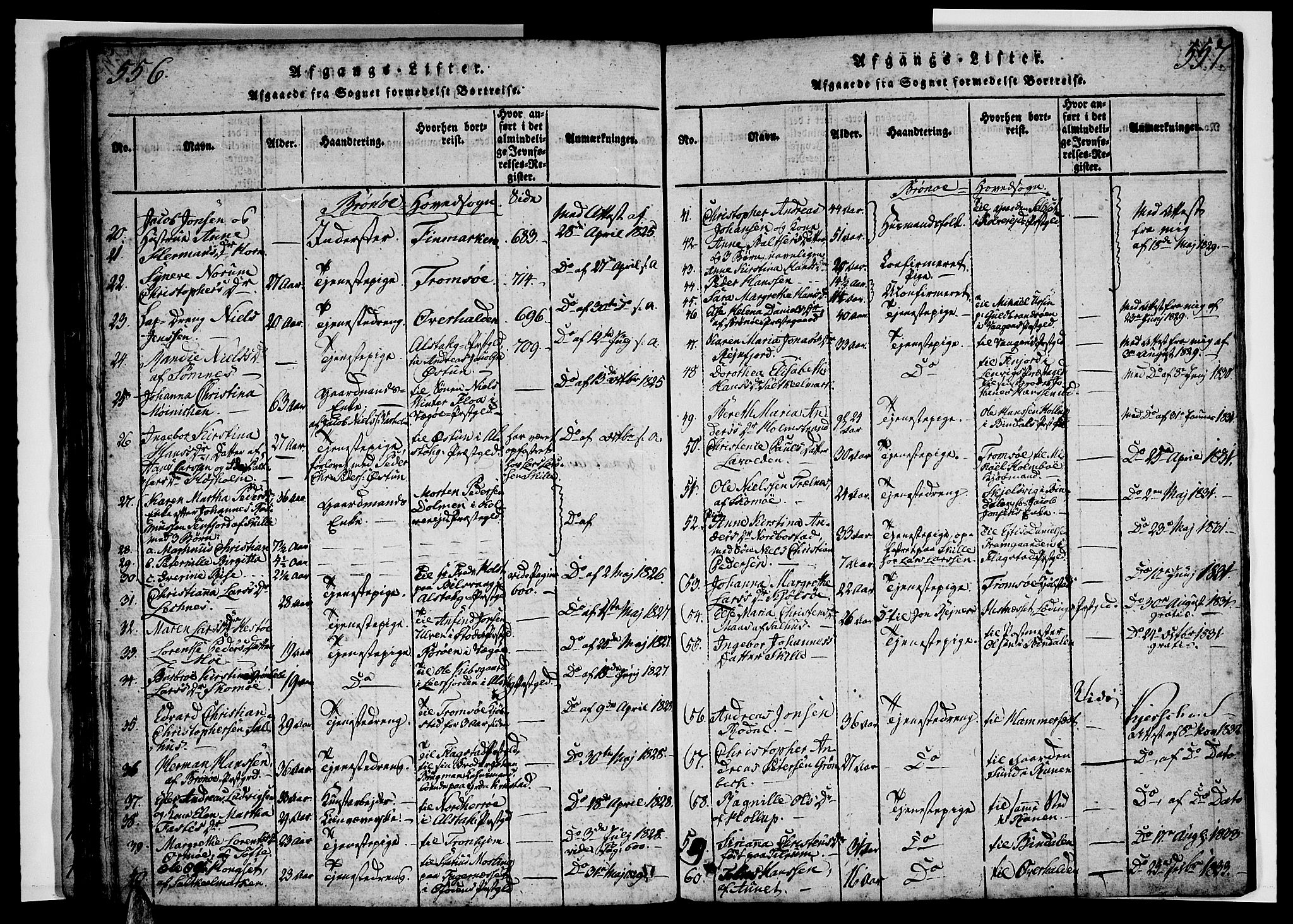Ministerialprotokoller, klokkerbøker og fødselsregistre - Nordland, SAT/A-1459/813/L0197: Parish register (official) no. 813A07, 1820-1833, p. 556-557