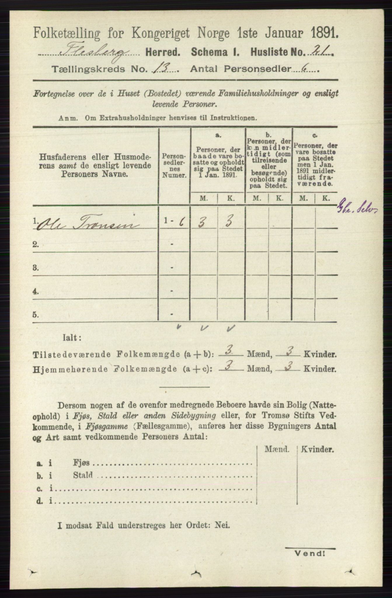 RA, 1891 census for 0631 Flesberg, 1891, p. 2205