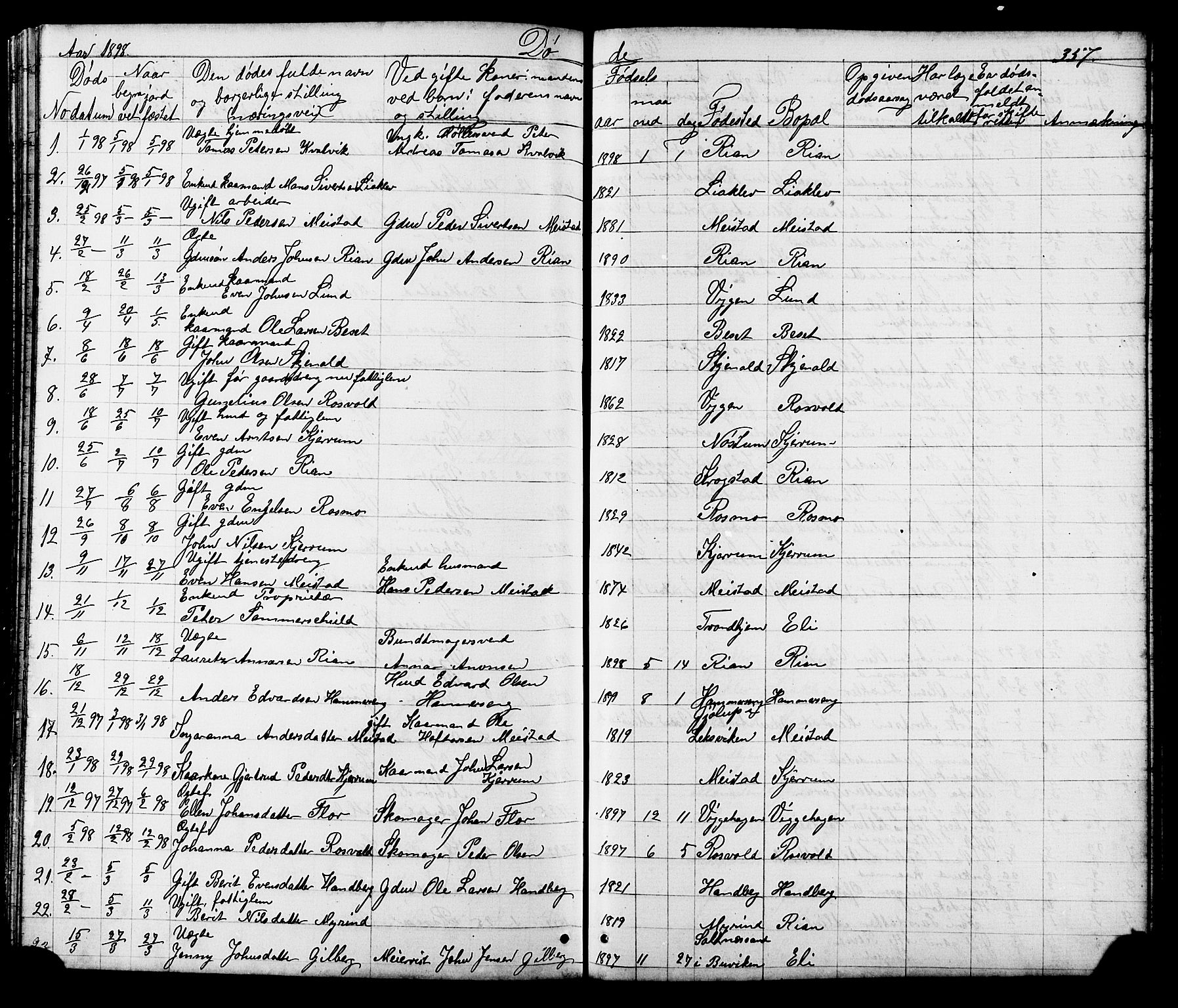 Ministerialprotokoller, klokkerbøker og fødselsregistre - Sør-Trøndelag, SAT/A-1456/665/L0777: Parish register (copy) no. 665C02, 1867-1915, p. 357