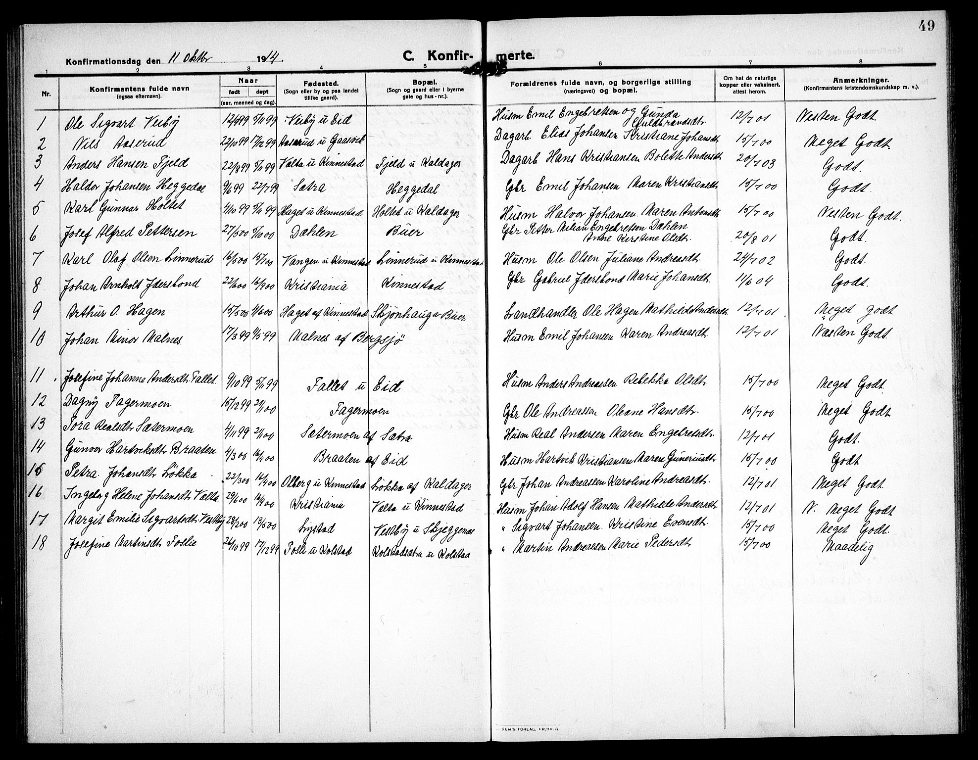 Høland prestekontor Kirkebøker, SAO/A-10346a/G/Gc/L0002: Parish register (copy) no. III 2, 1912-1925, p. 49