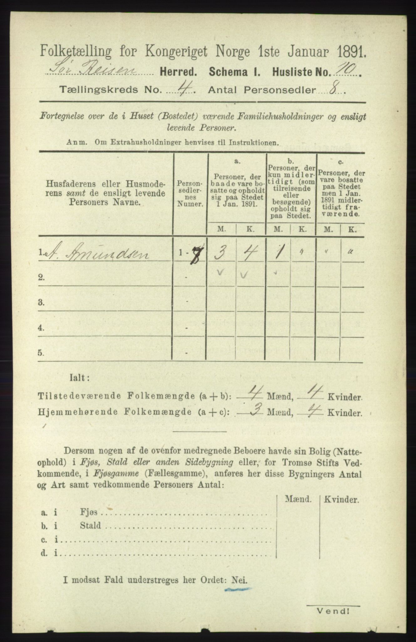 RA, 1891 census for 1925 Sørreisa, 1891, p. 1020