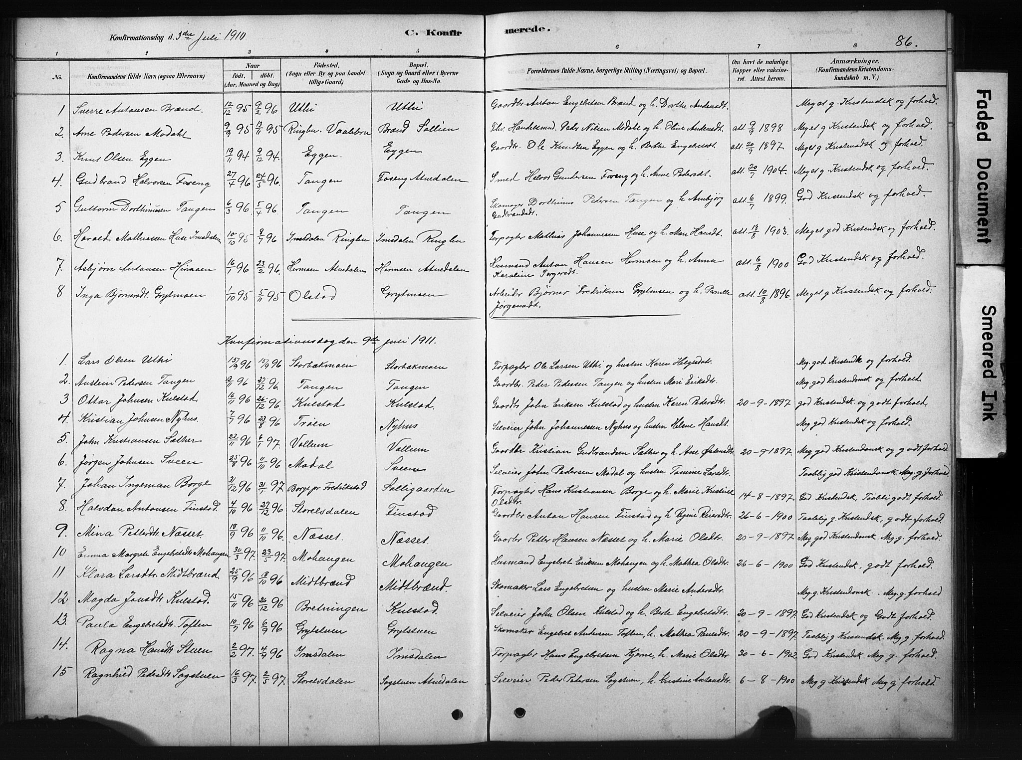 Sollia prestekontor, SAH/PREST-050/H/Ha/Hab/L0002: Parish register (copy) no. 2, 1880-1933, p. 86