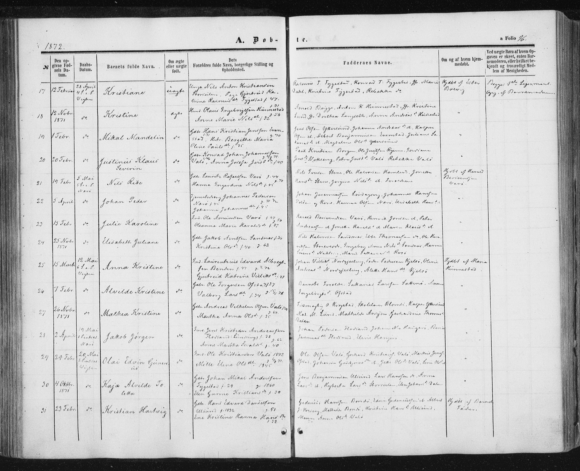 Ministerialprotokoller, klokkerbøker og fødselsregistre - Nord-Trøndelag, SAT/A-1458/784/L0670: Parish register (official) no. 784A05, 1860-1876, p. 96