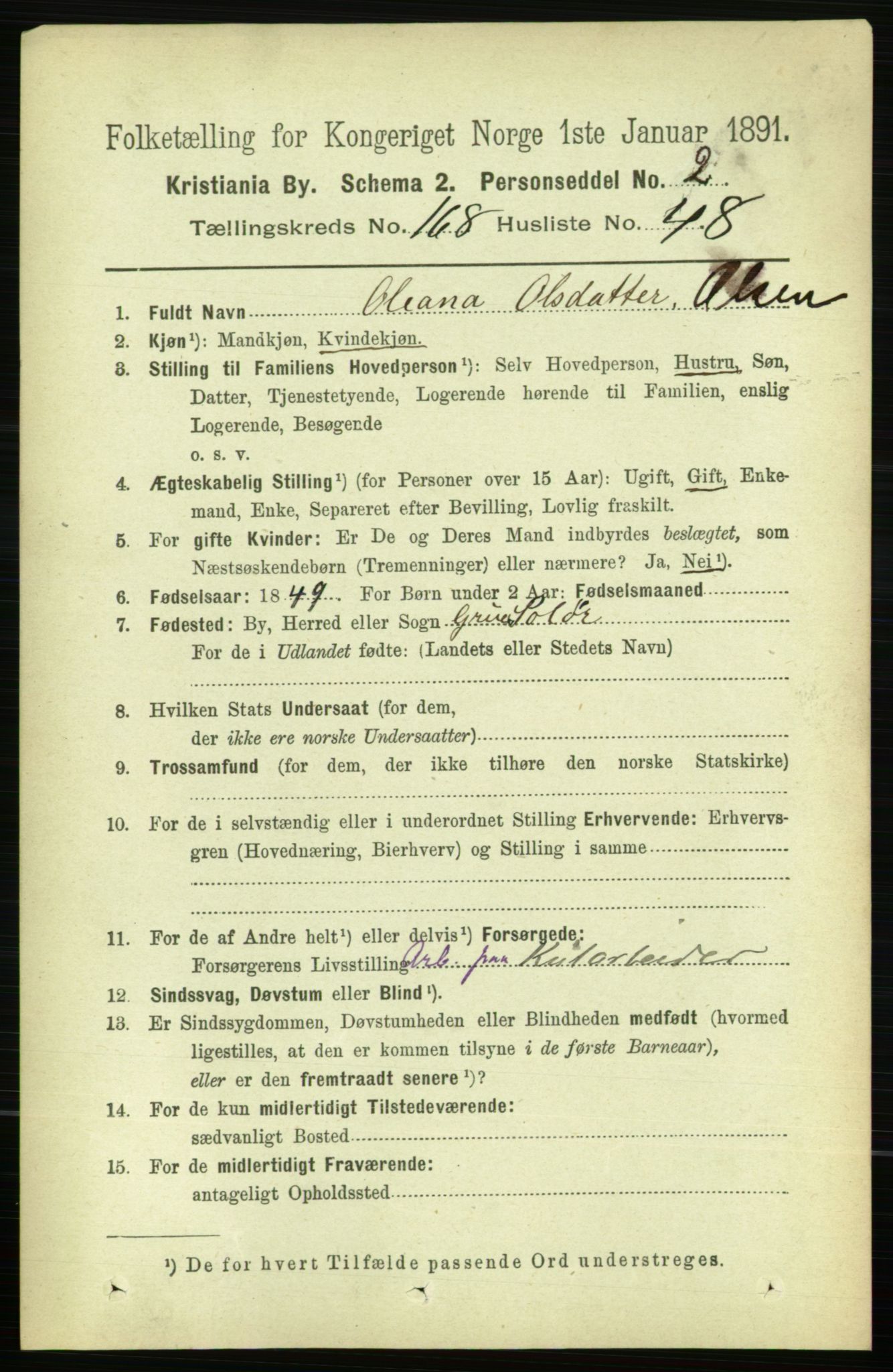 RA, 1891 census for 0301 Kristiania, 1891, p. 98699