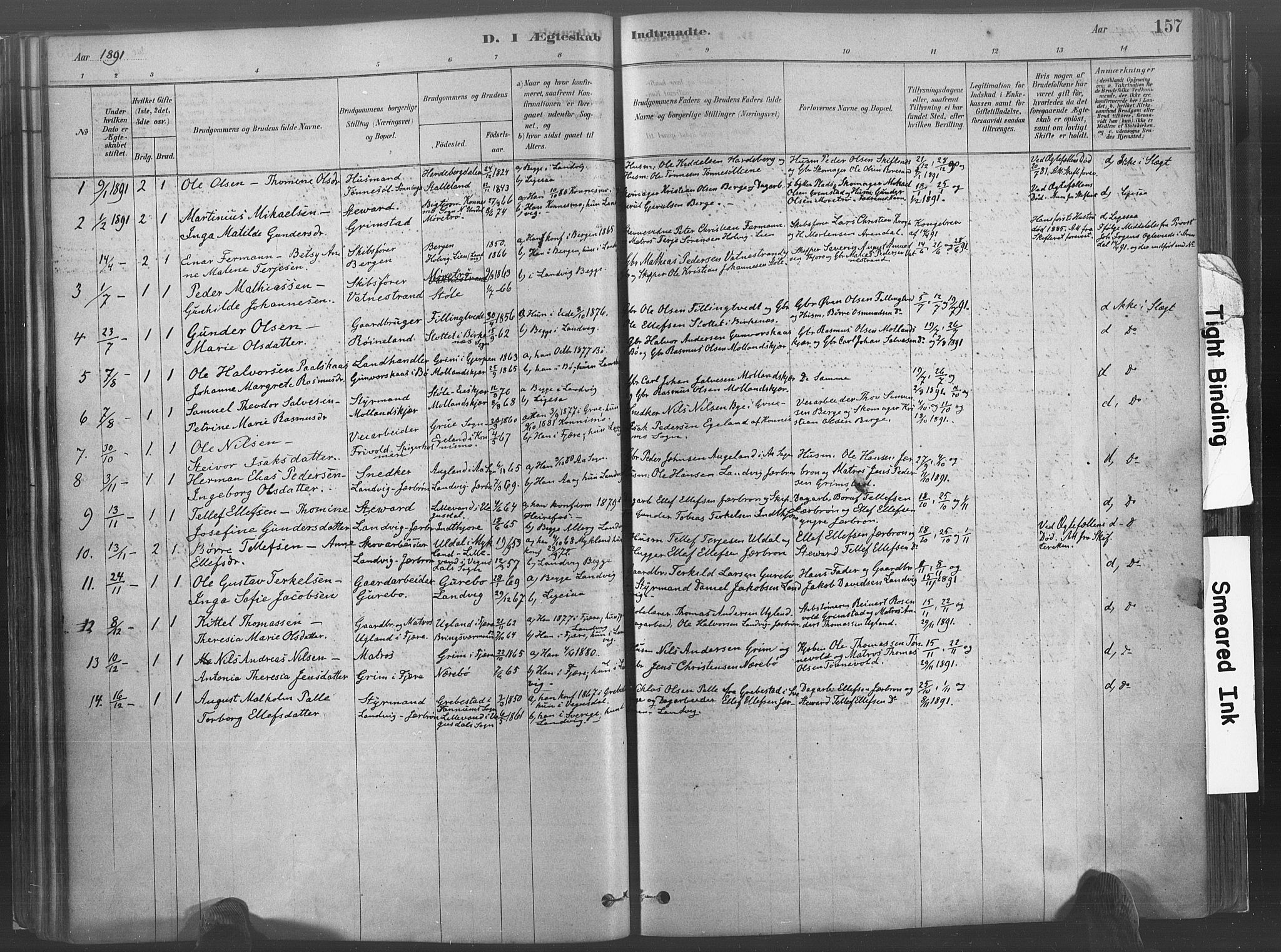Hommedal sokneprestkontor, SAK/1111-0023/F/Fa/Fab/L0006: Parish register (official) no. A 6, 1878-1897, p. 157