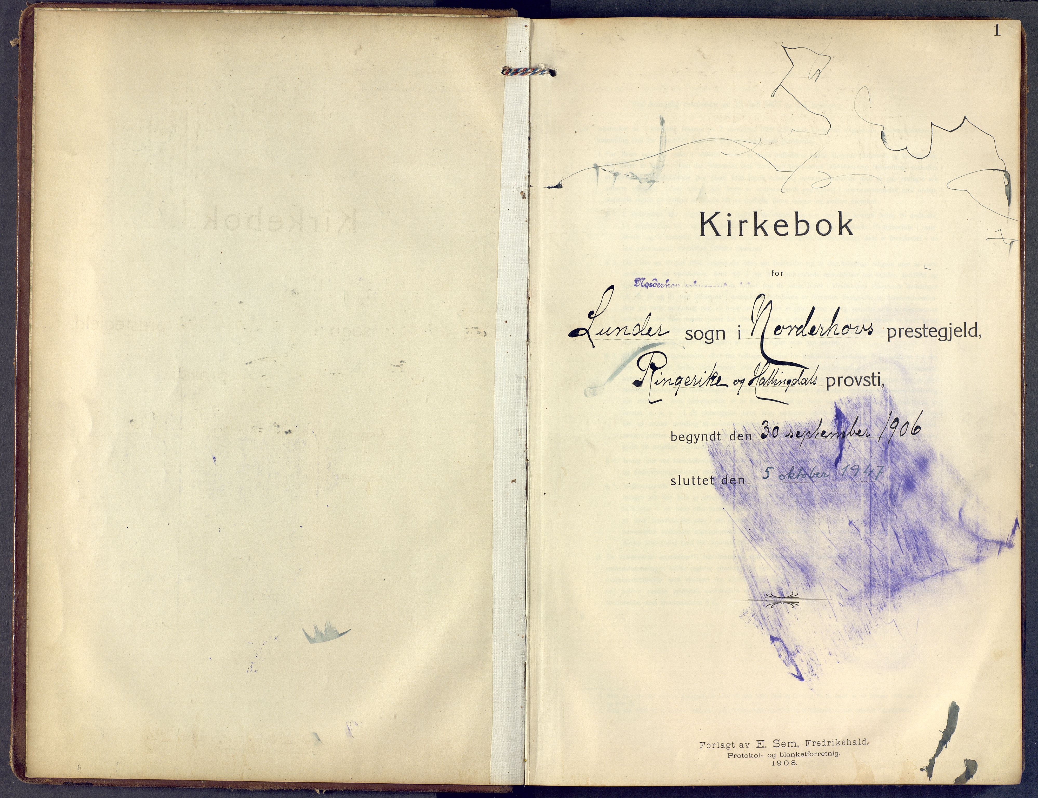 Lunder kirkebøker, AV/SAKO-A-629/F/Fa/L0002: Parish register (official) no. I 2, 1906-1947, p. 1