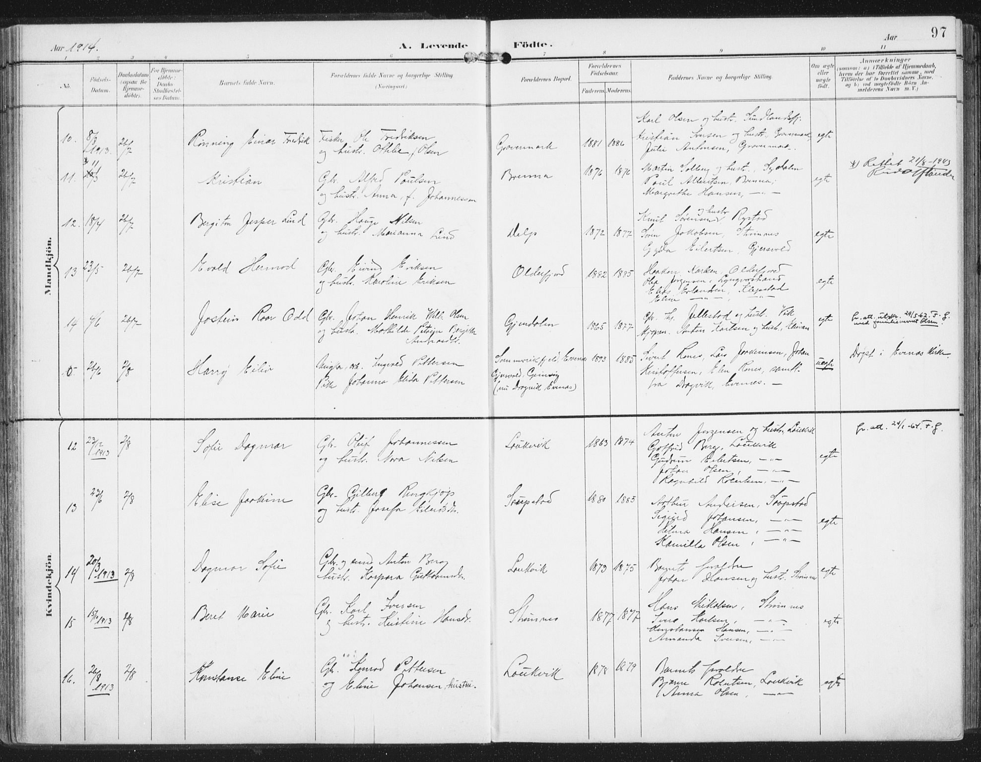 Ministerialprotokoller, klokkerbøker og fødselsregistre - Nordland, AV/SAT-A-1459/876/L1098: Parish register (official) no. 876A04, 1896-1915, p. 97