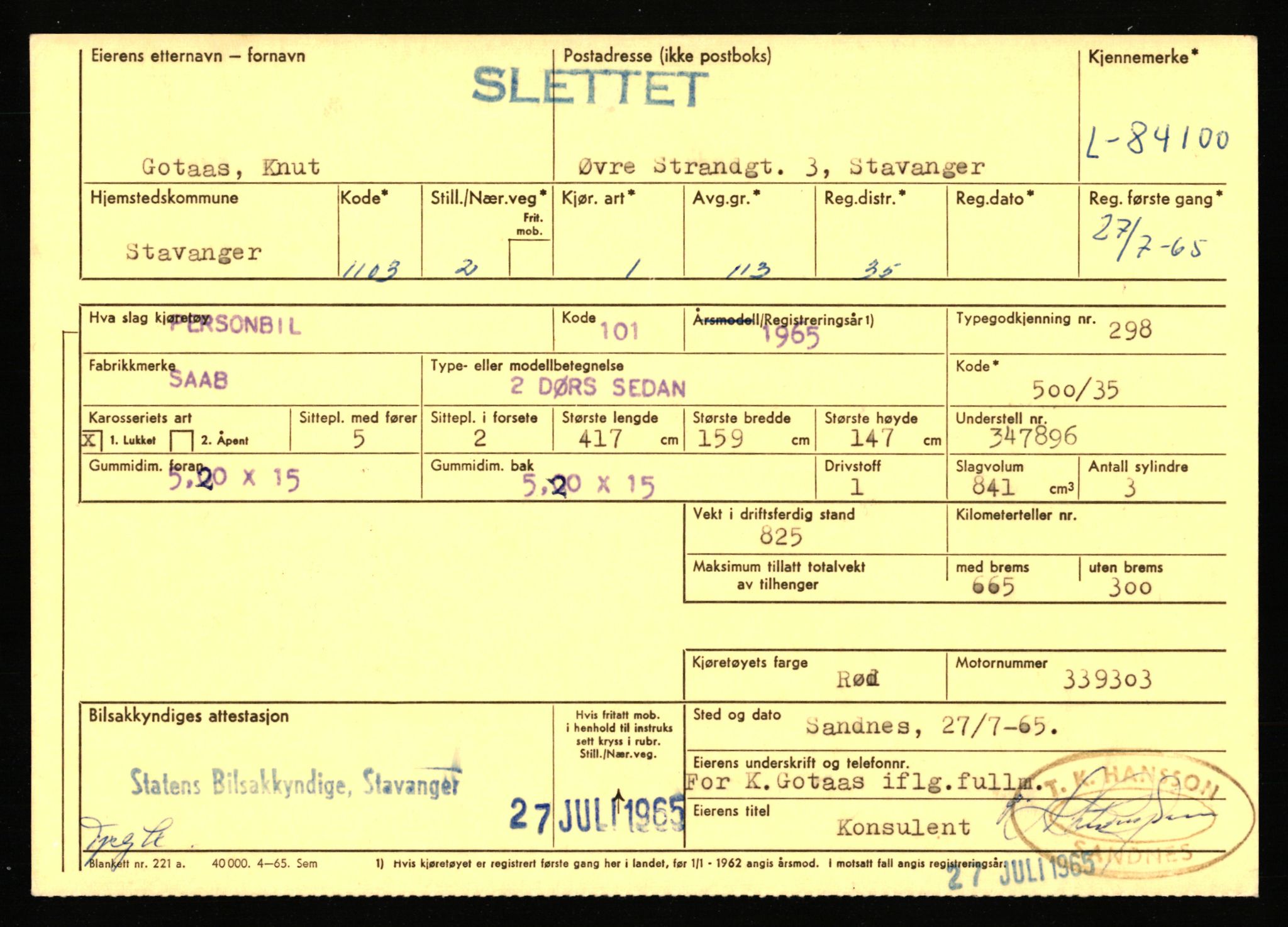 Stavanger trafikkstasjon, AV/SAST-A-101942/0/F/L0073: L-84100 - L-86499, 1930-1971, p. 1