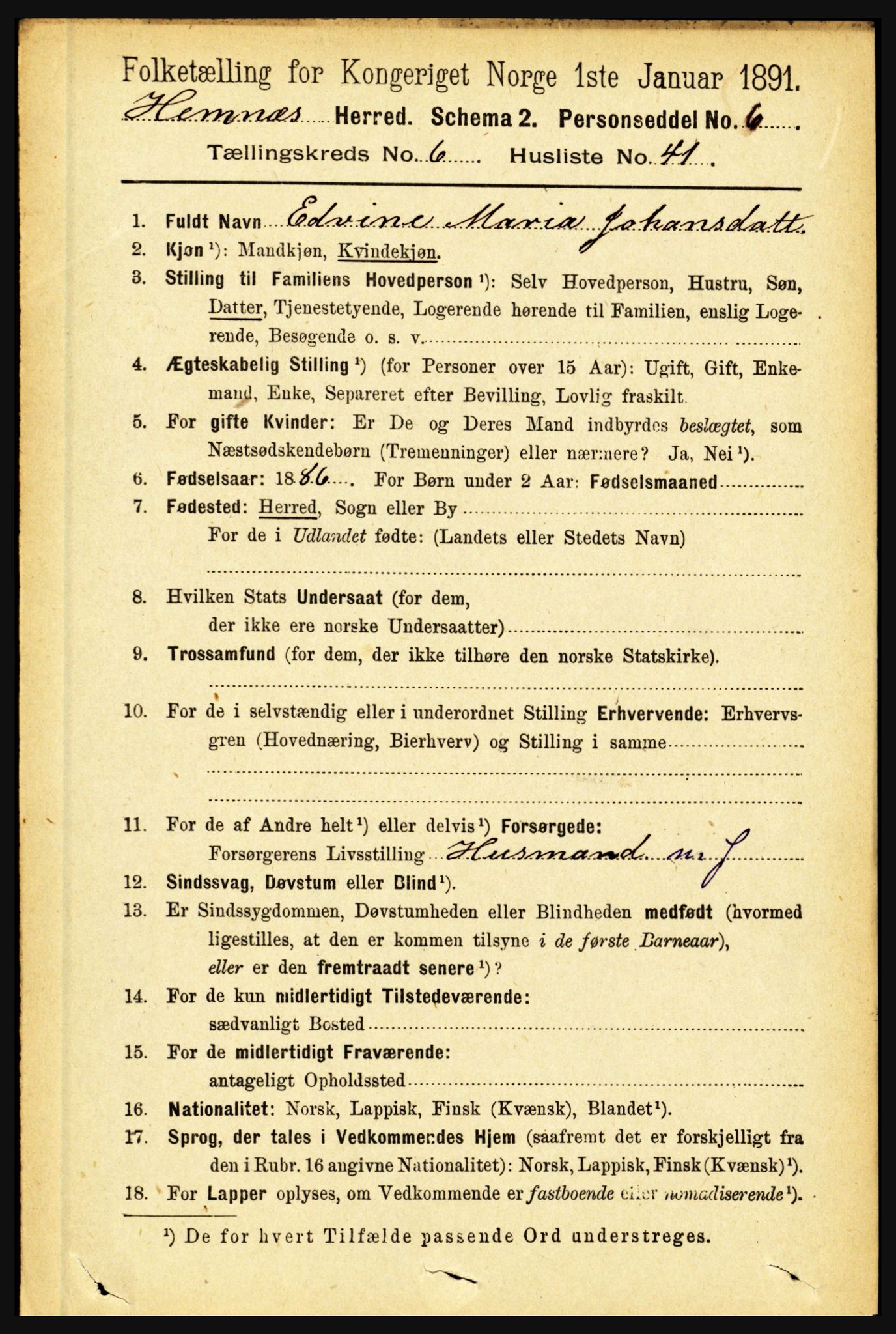 RA, 1891 census for 1832 Hemnes, 1891, p. 3200