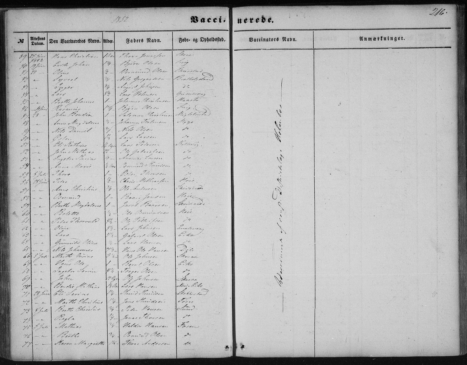 Avaldsnes sokneprestkontor, AV/SAST-A -101851/H/Ha/Haa/L0009: Parish register (official) no. A 9, 1853-1865, p. 216