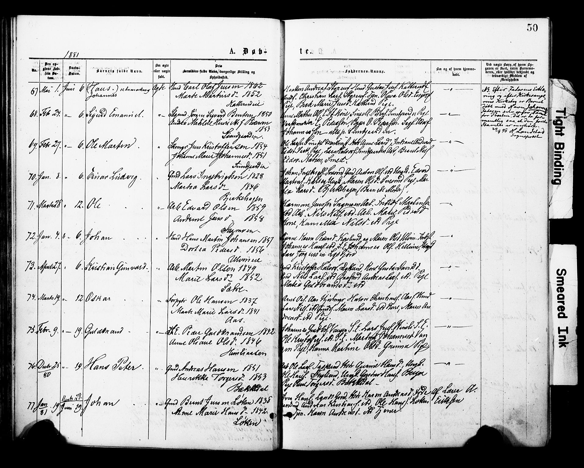 Eidsvoll prestekontor Kirkebøker, AV/SAO-A-10888/F/Fa/L0001: Parish register (official) no. I 1, 1877-1881, p. 50