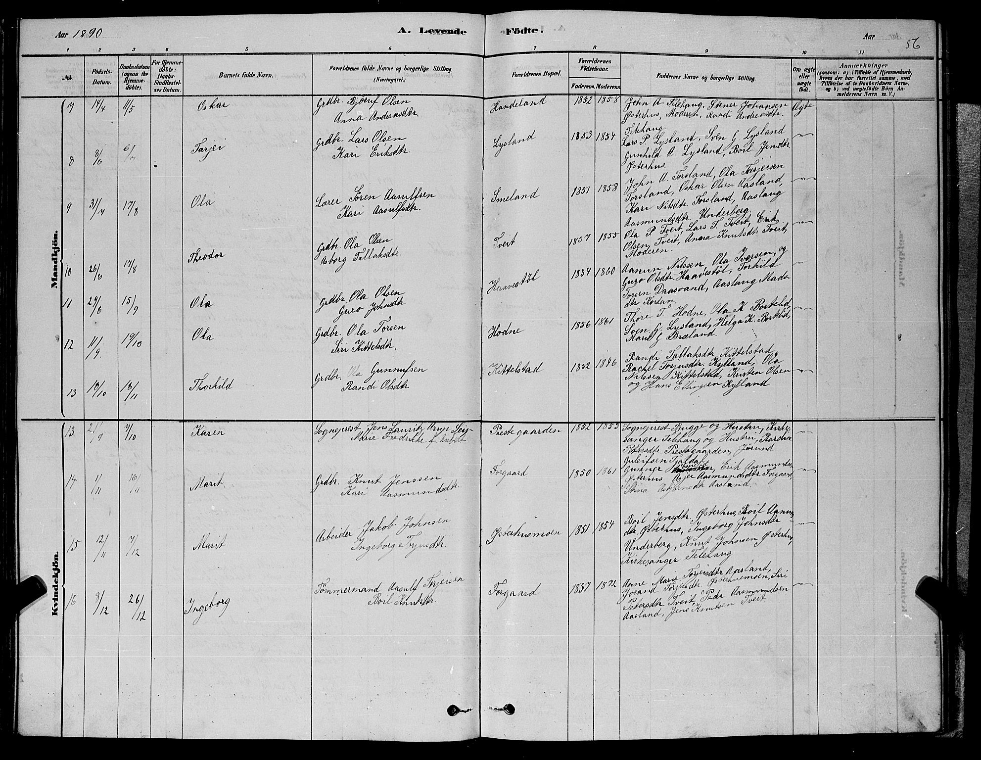 Åseral sokneprestkontor, SAK/1111-0051/F/Fb/L0002: Parish register (copy) no. B 2, 1878-1899, p. 56