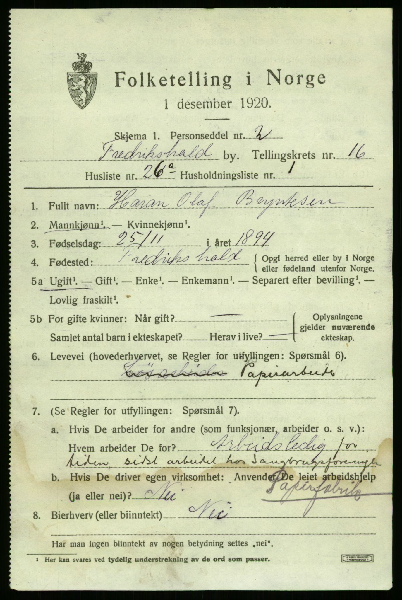 RA, 1920 census: Additional forms, 1920, p. 3