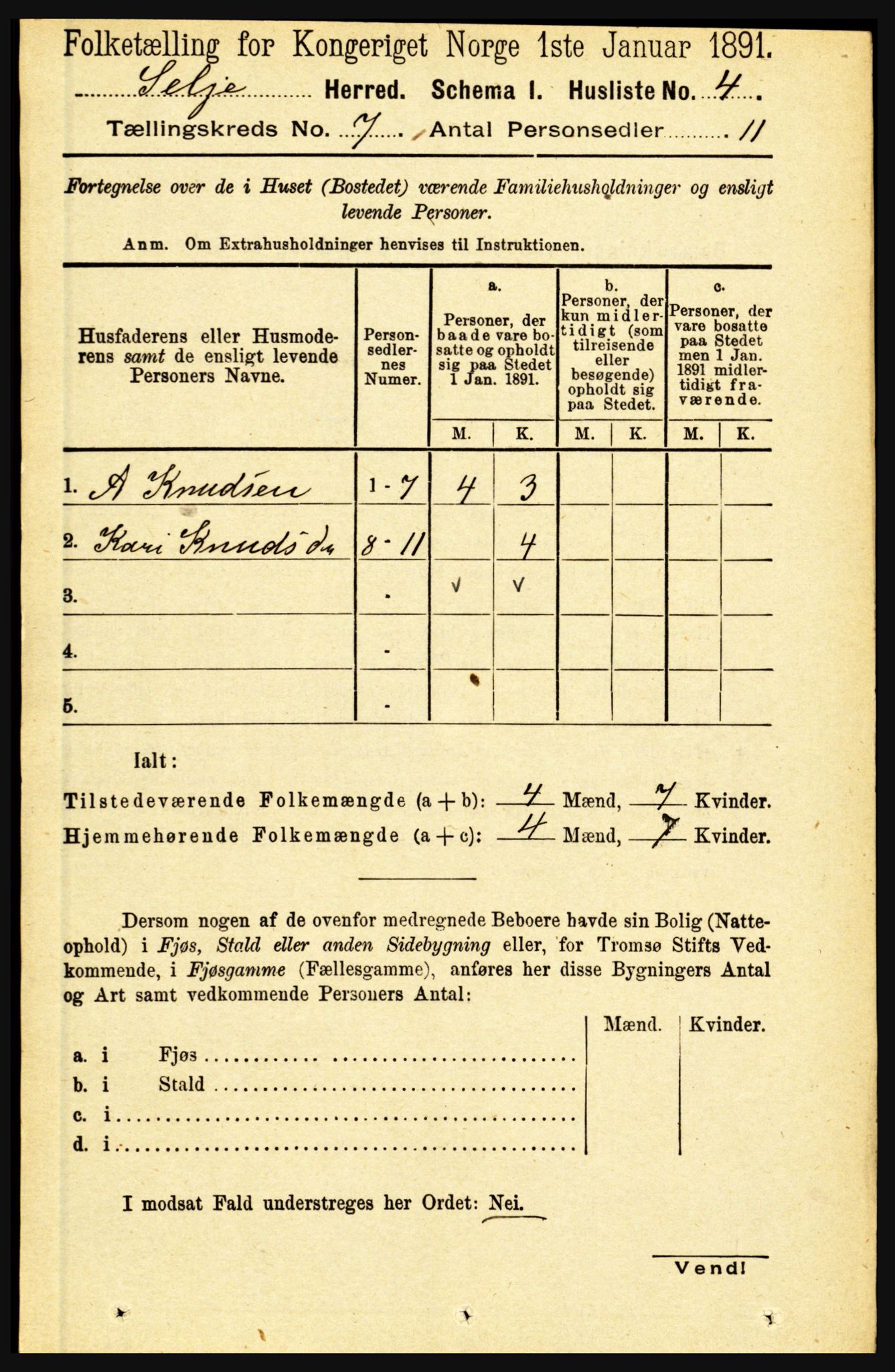 RA, 1891 census for 1441 Selje, 1891, p. 1948