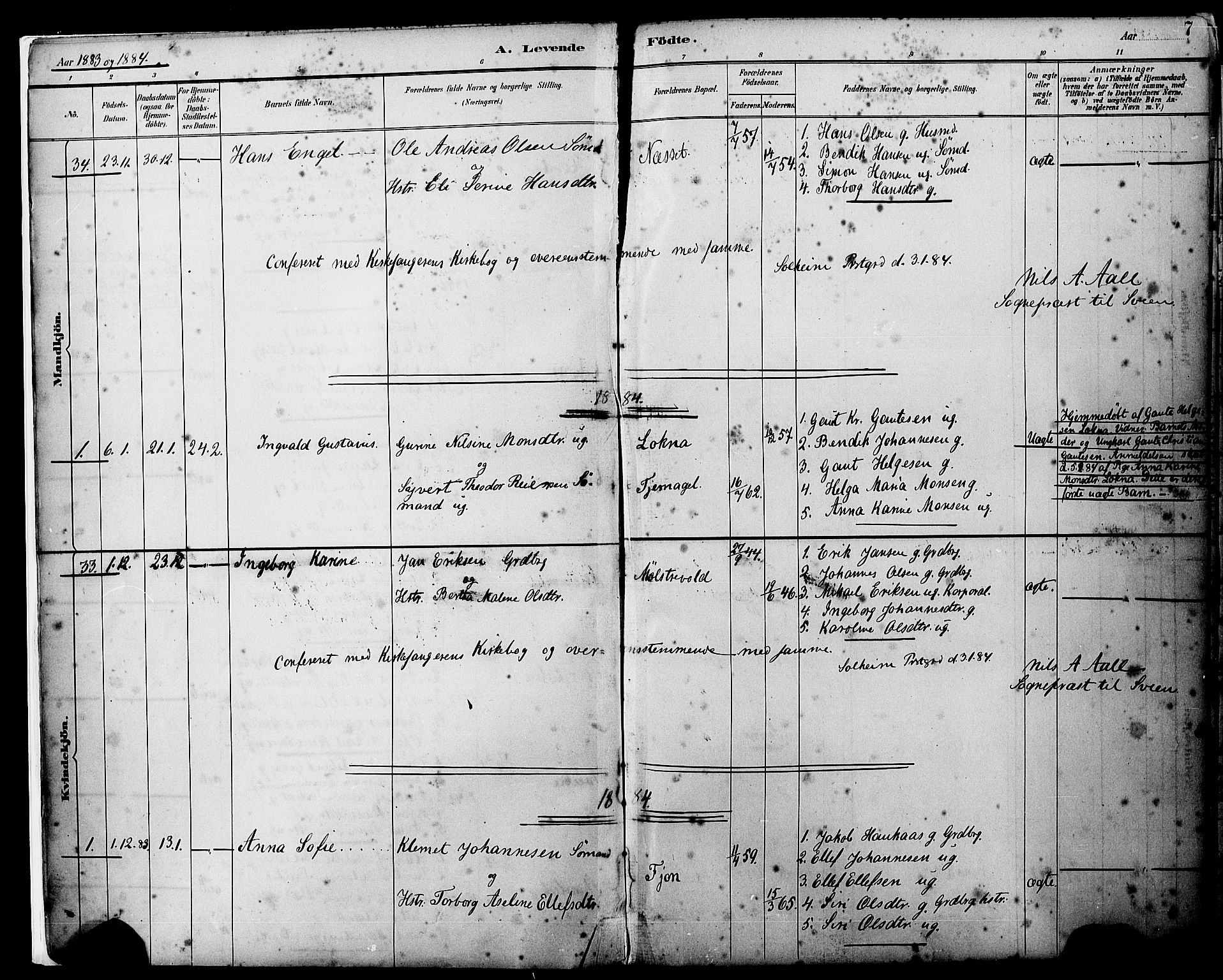 Sveio Sokneprestembete, SAB/A-78501/H/Haa: Parish register (official) no. B 2, 1883-1894, p. 7