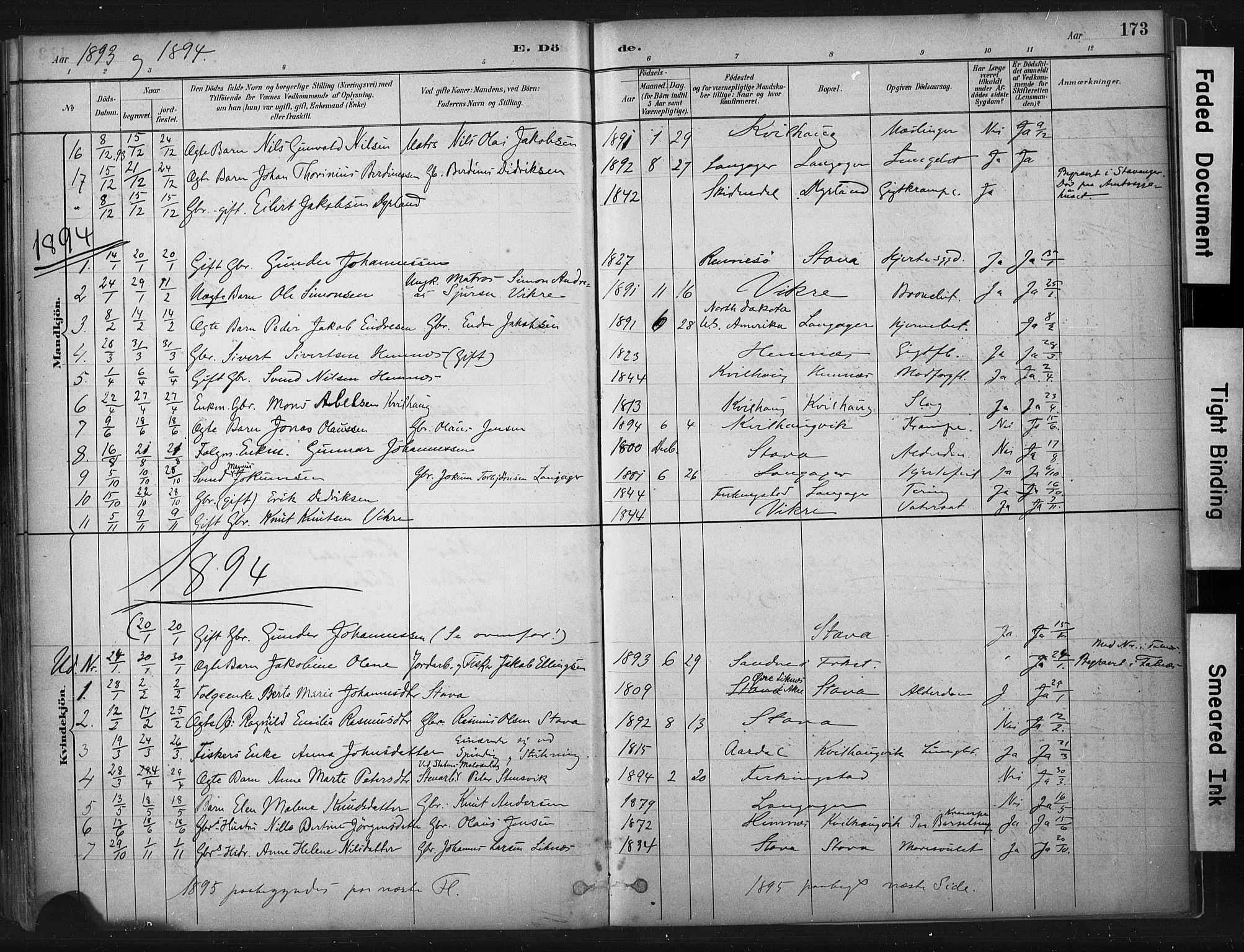 Skudenes sokneprestkontor, SAST/A -101849/H/Ha/Haa/L0010: Parish register (official) no. A 7, 1882-1912, p. 173