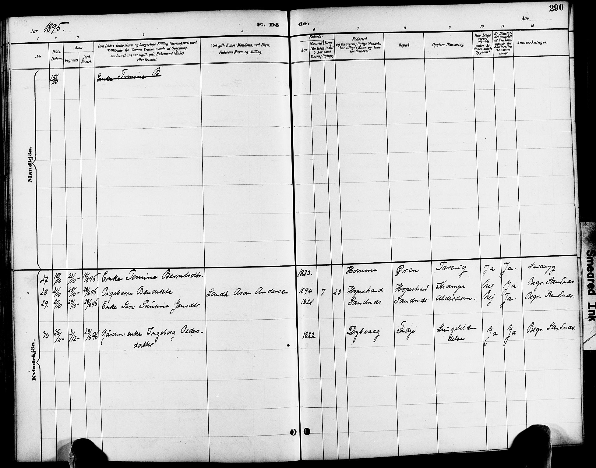 Søndeled sokneprestkontor, AV/SAK-1111-0038/F/Fa/L0005: Parish register (official) no. A 5, 1889-1899, p. 290