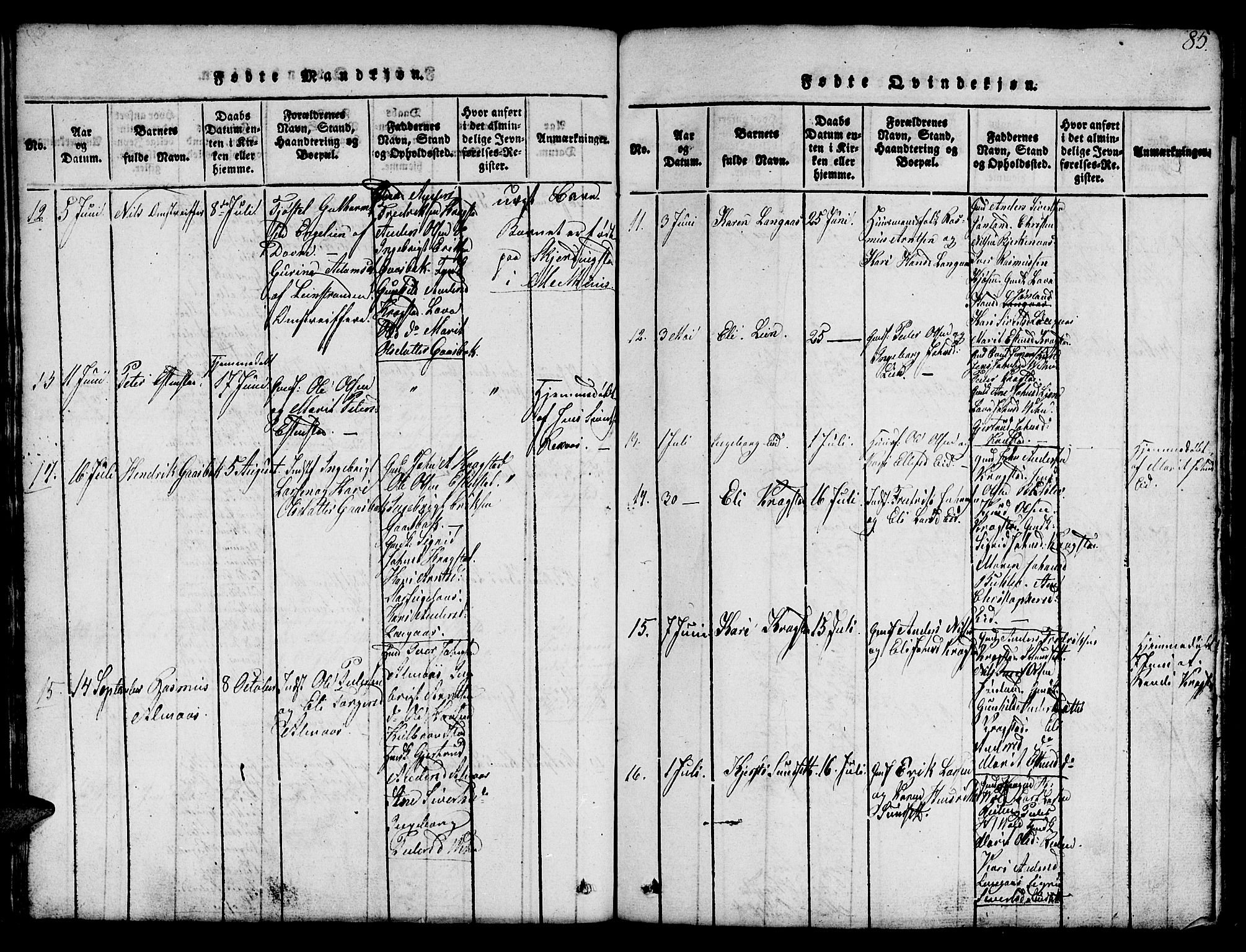 Ministerialprotokoller, klokkerbøker og fødselsregistre - Sør-Trøndelag, SAT/A-1456/694/L1130: Parish register (copy) no. 694C02, 1816-1857, p. 85