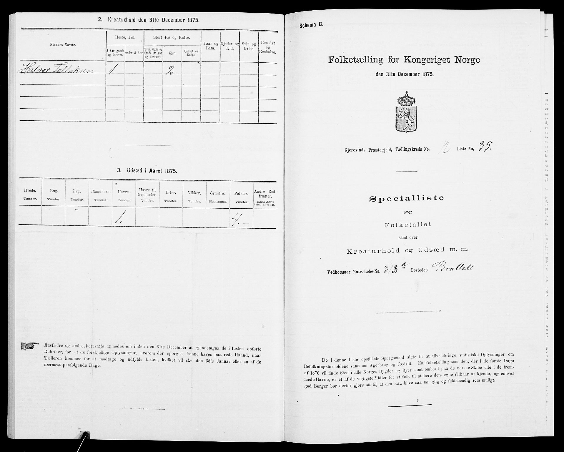 SAK, 1875 census for 0911P Gjerstad, 1875, p. 1276