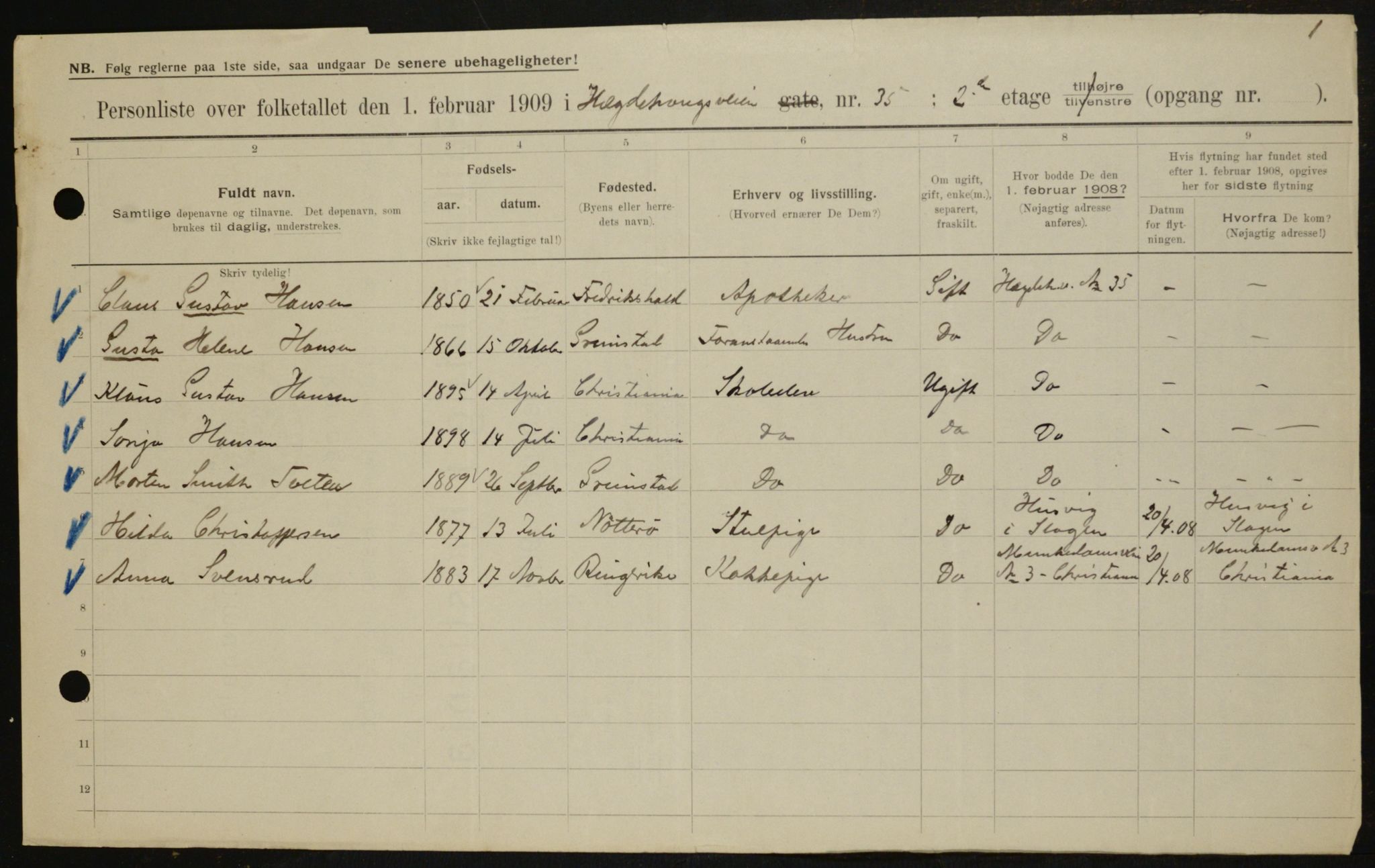 OBA, Municipal Census 1909 for Kristiania, 1909, p. 33134