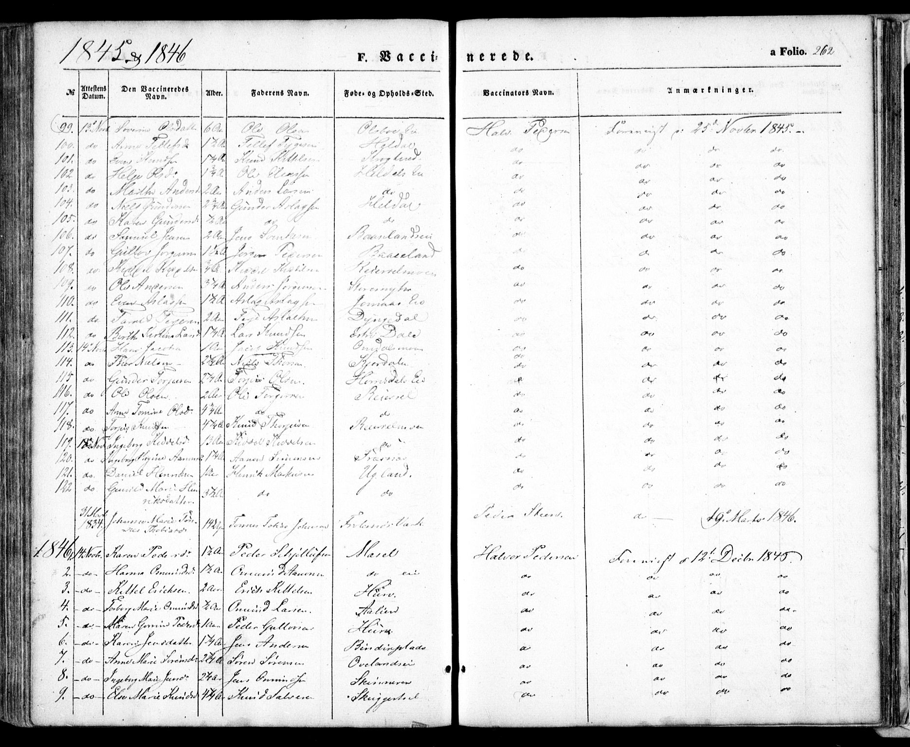 Froland sokneprestkontor, SAK/1111-0013/F/Fa/L0002: Parish register (official) no. A 2, 1845-1863, p. 262
