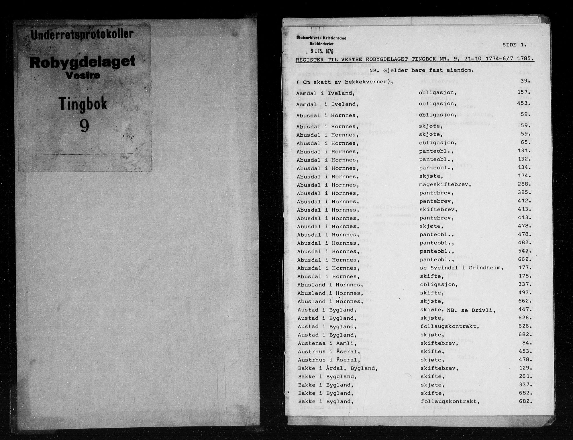 Setesdal sorenskriveri, SAK/1221-0011/F/Fa/L0014: Tingbok nr 9, 1774-1785