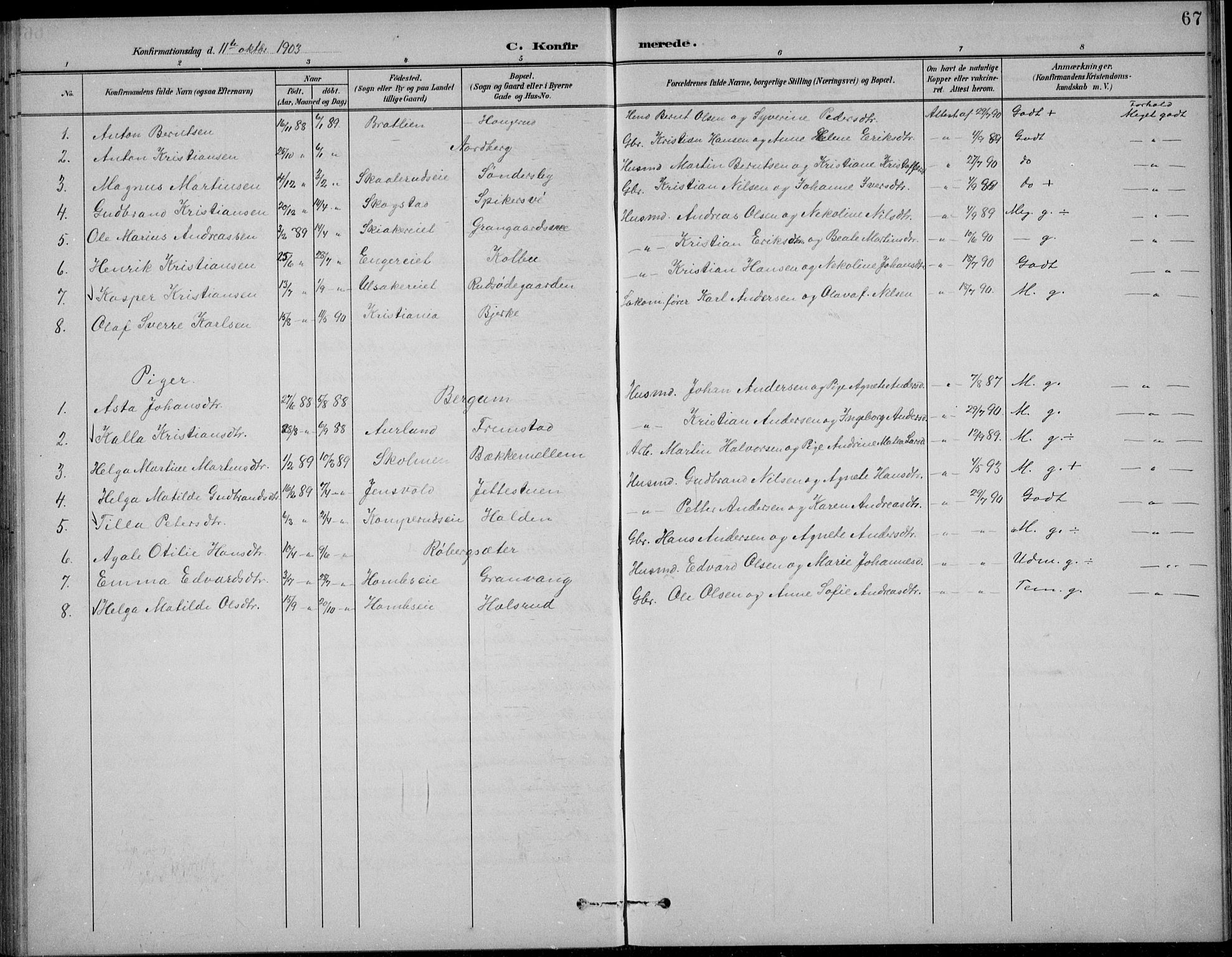 Nordre Land prestekontor, SAH/PREST-124/H/Ha/Hab/L0014: Parish register (copy) no. 14, 1891-1907, p. 67