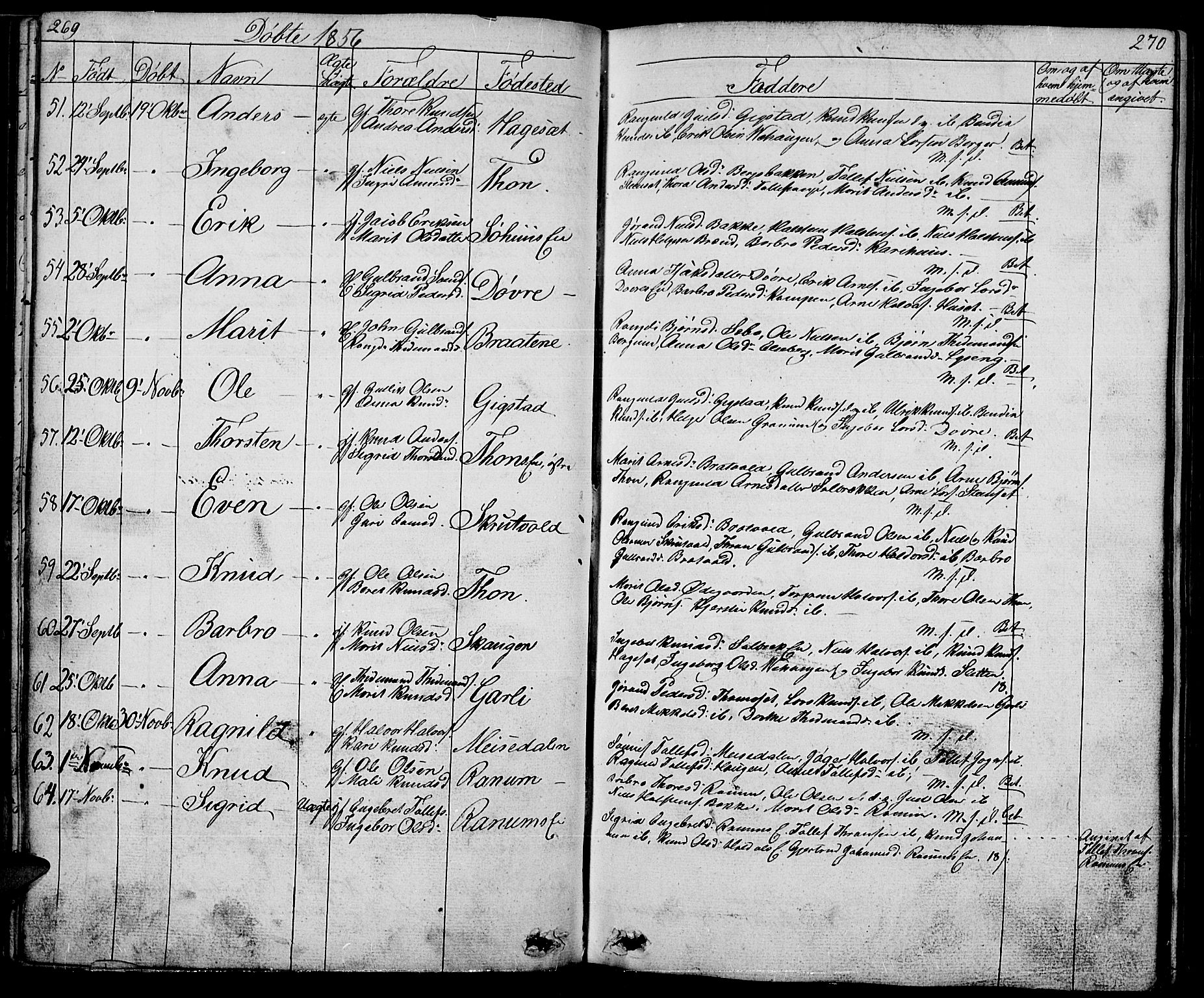 Nord-Aurdal prestekontor, SAH/PREST-132/H/Ha/Hab/L0001: Parish register (copy) no. 1, 1834-1887, p. 269-270