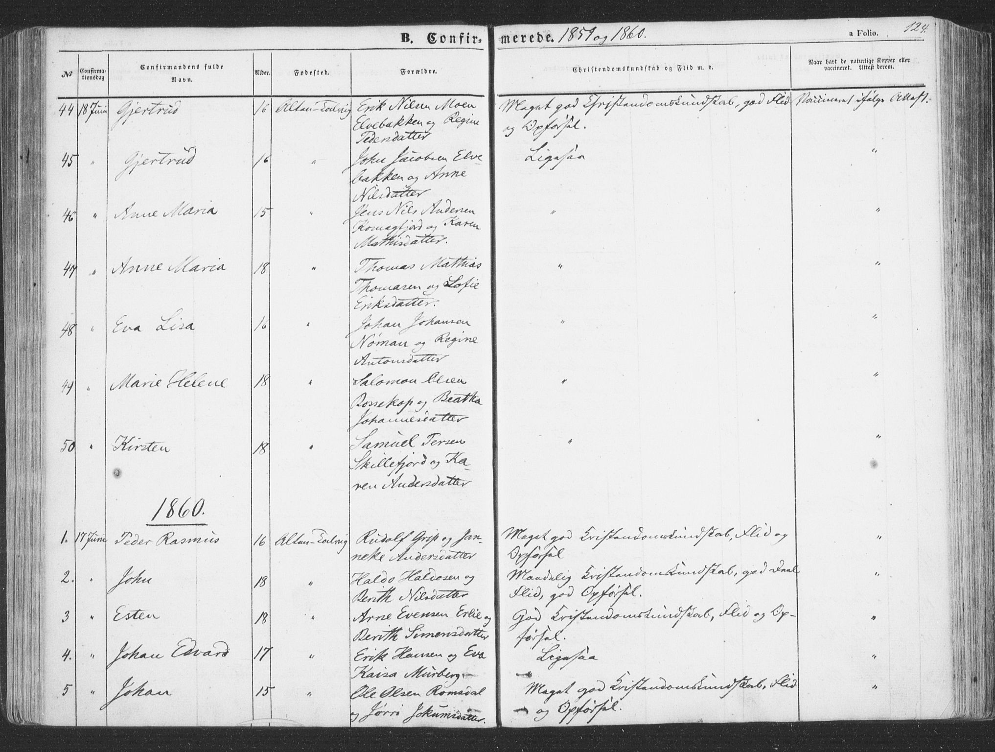 Talvik sokneprestkontor, SATØ/S-1337/H/Ha/L0010kirke: Parish register (official) no. 10, 1852-1864, p. 124