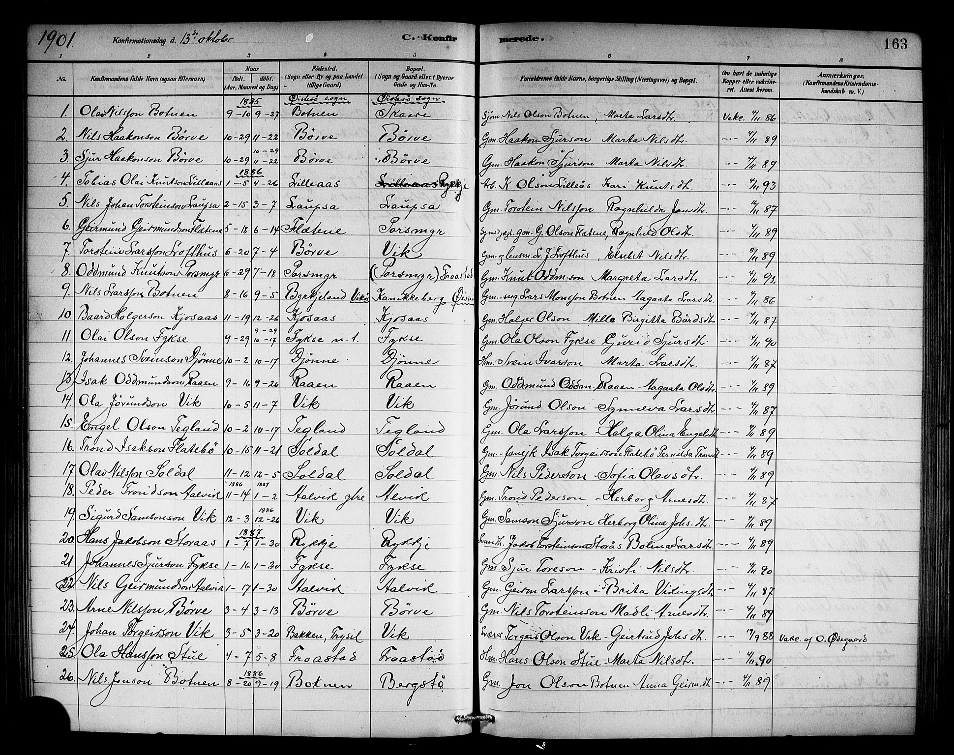 Kvam sokneprestembete, SAB/A-76201/H/Hab: Parish register (copy) no. C 3, 1881-1905, p. 163