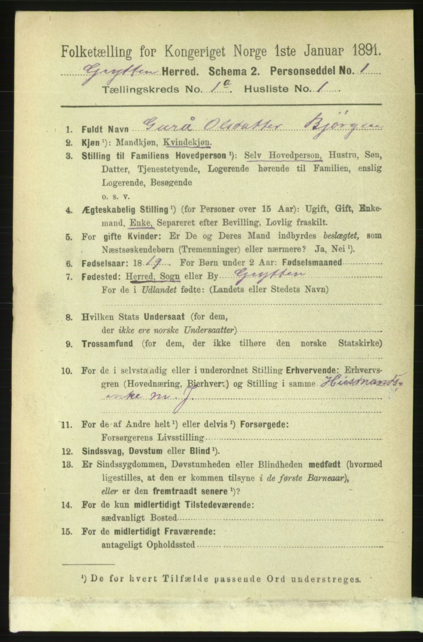 RA, 1891 census for 1539 Grytten, 1891, p. 56