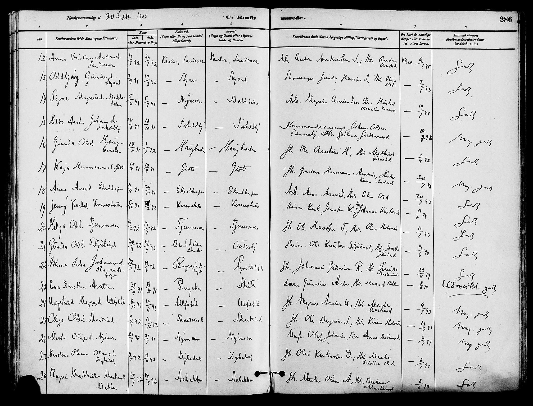 Våler prestekontor, Hedmark, AV/SAH-PREST-040/H/Ha/Haa/L0002: Parish register (official) no. 3, 1879-1911, p. 286