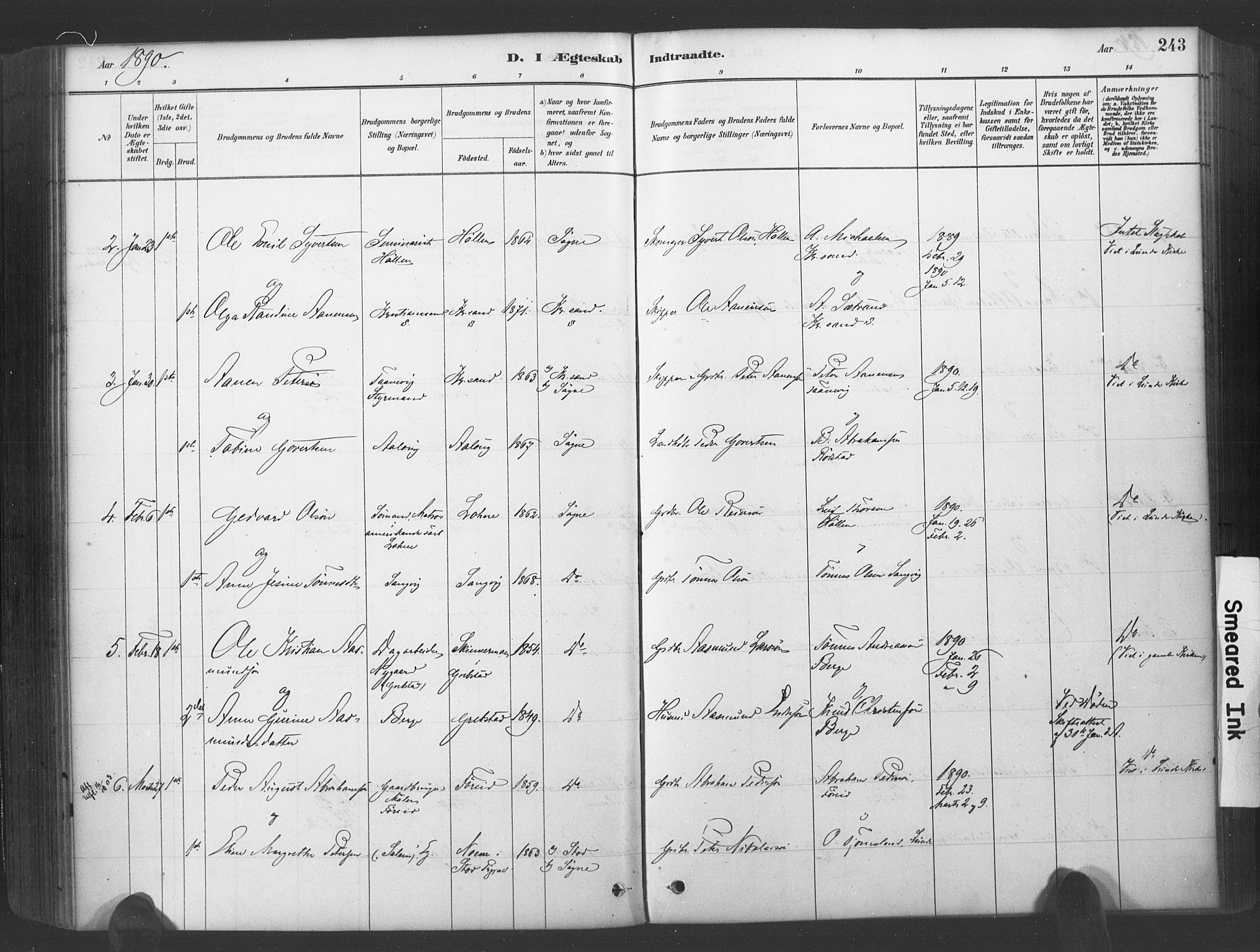 Søgne sokneprestkontor, AV/SAK-1111-0037/F/Fa/Fab/L0012: Parish register (official) no. A 12, 1880-1891, p. 243