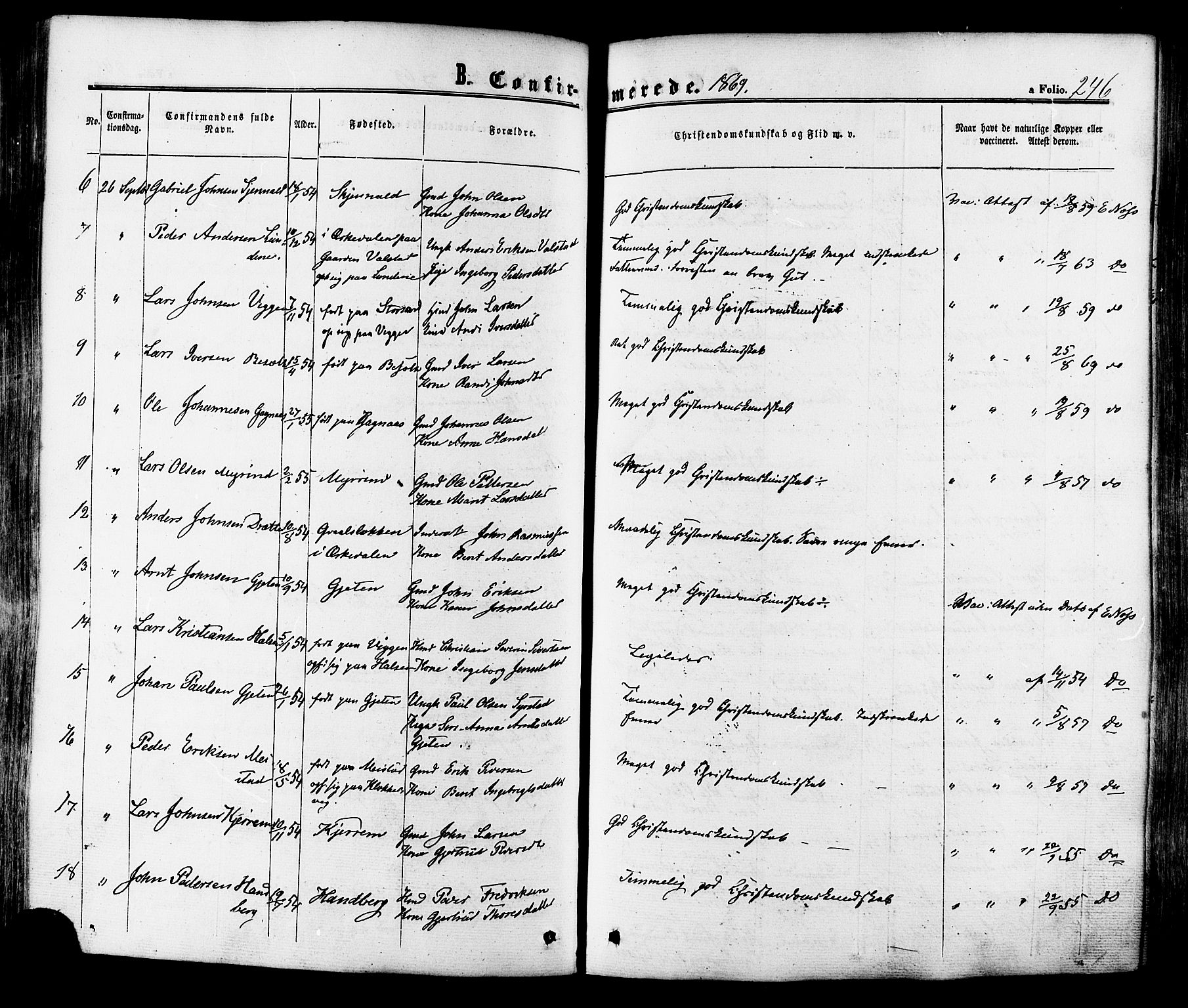 Ministerialprotokoller, klokkerbøker og fødselsregistre - Sør-Trøndelag, AV/SAT-A-1456/665/L0772: Parish register (official) no. 665A07, 1856-1878, p. 246