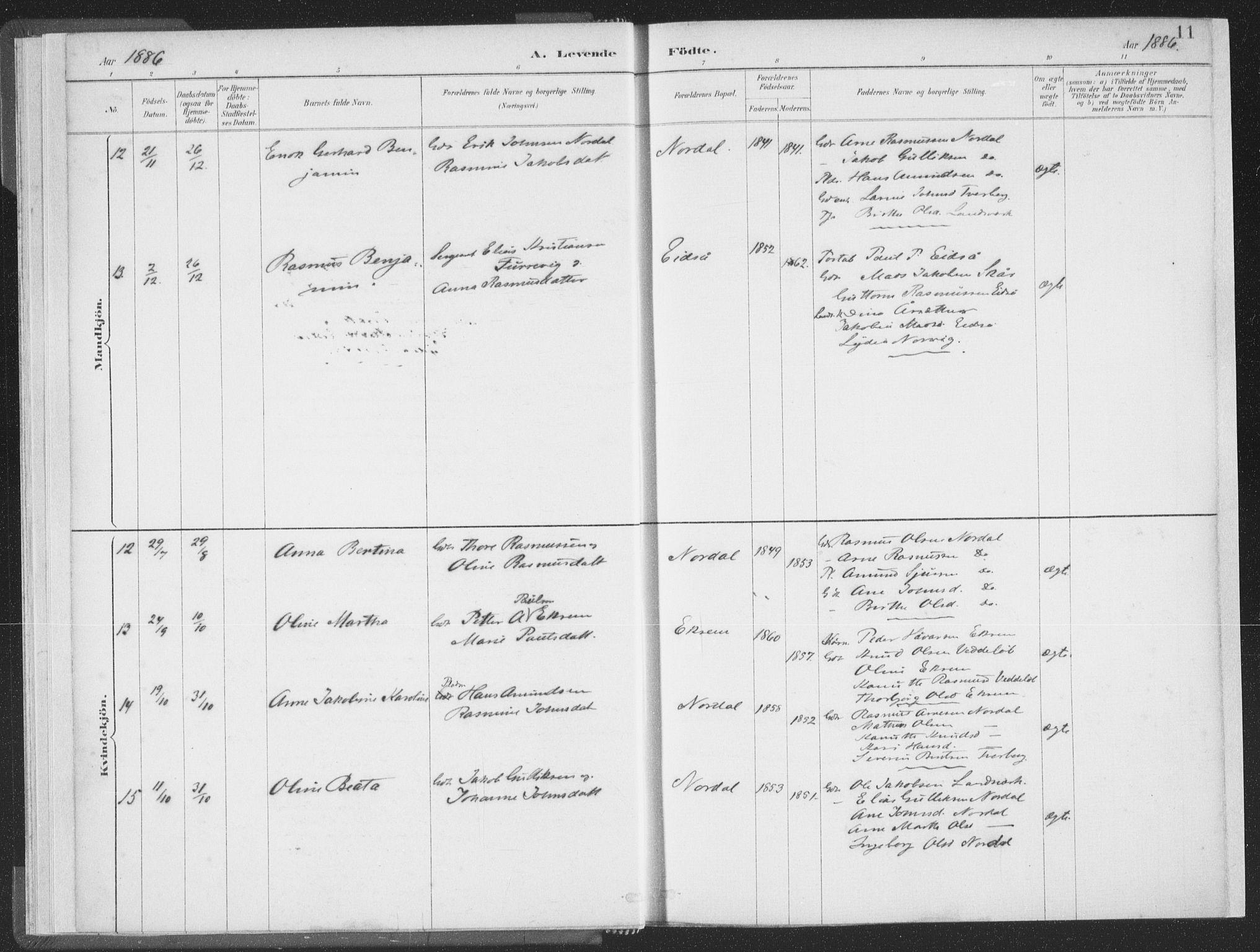 Ministerialprotokoller, klokkerbøker og fødselsregistre - Møre og Romsdal, AV/SAT-A-1454/502/L0025: Parish register (official) no. 502A03, 1885-1909, p. 11