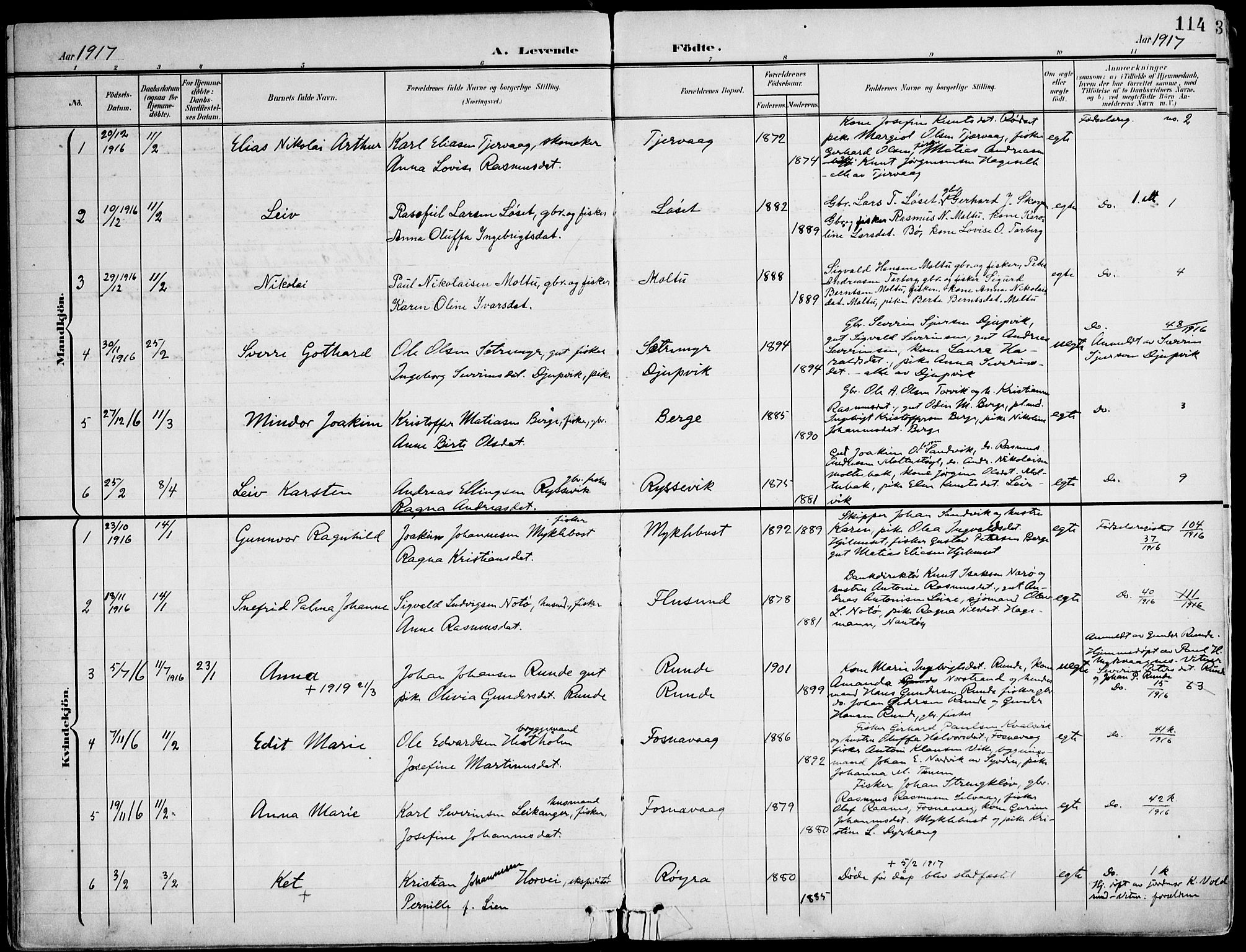 Ministerialprotokoller, klokkerbøker og fødselsregistre - Møre og Romsdal, SAT/A-1454/507/L0075: Parish register (official) no. 507A10, 1901-1920, p. 114